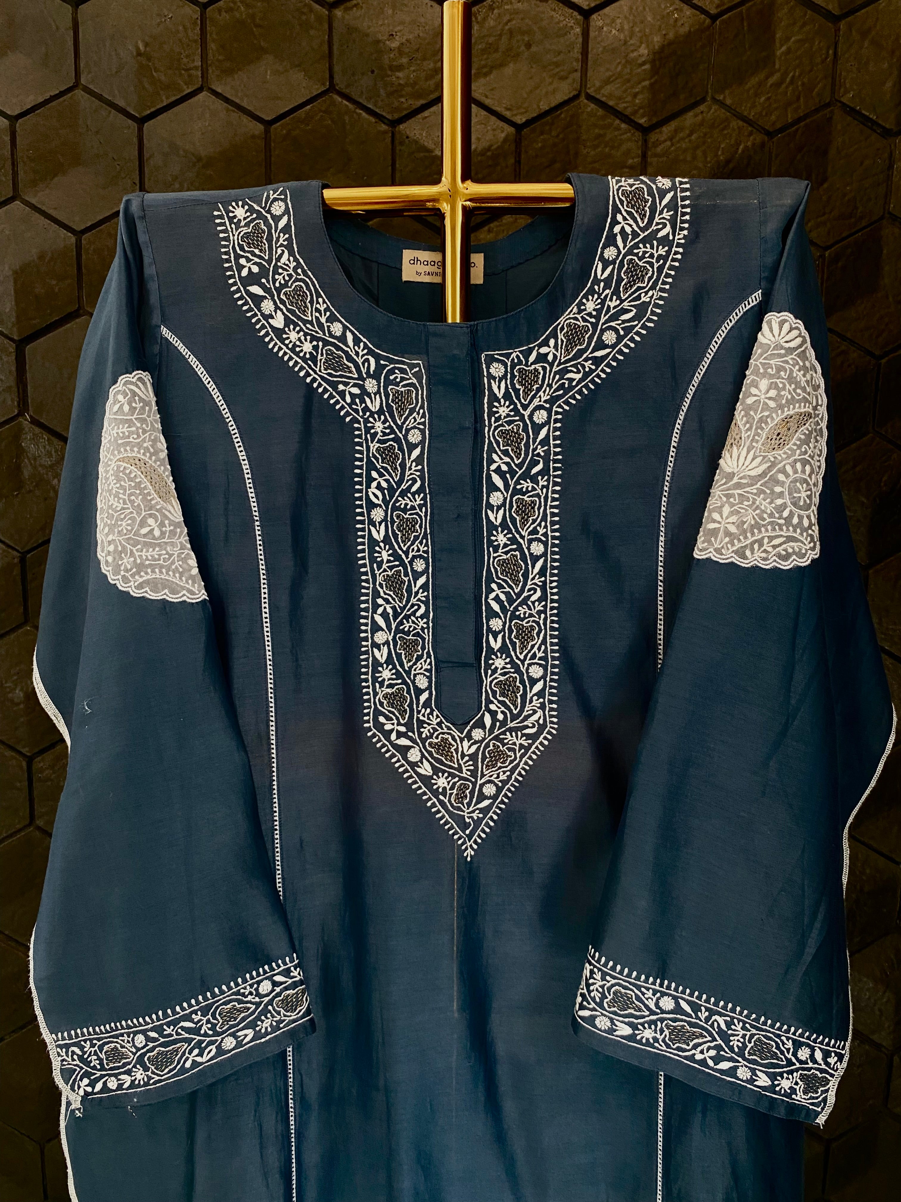 Cobalt Blue Chanderi Chikankari Co-ord sets
