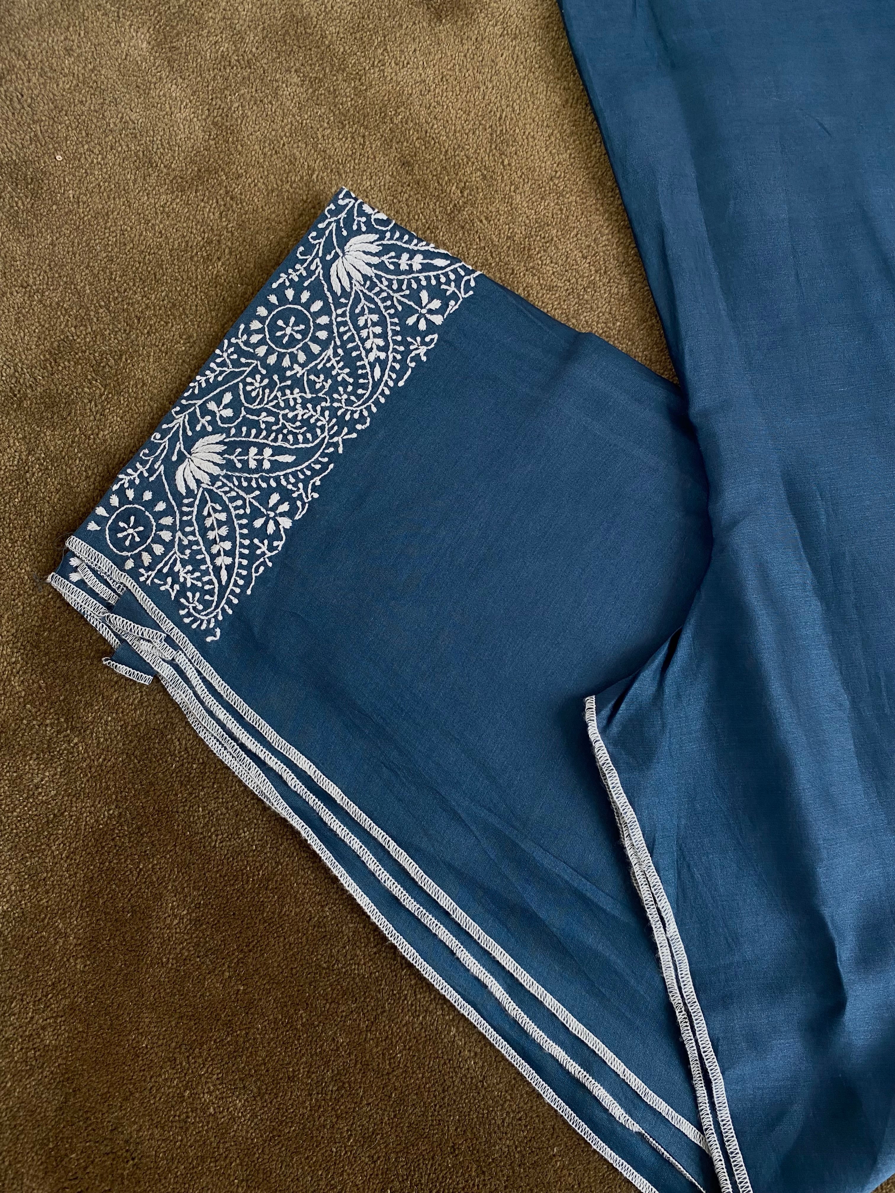 Cobalt Blue Chanderi Chikankari Co-ord sets