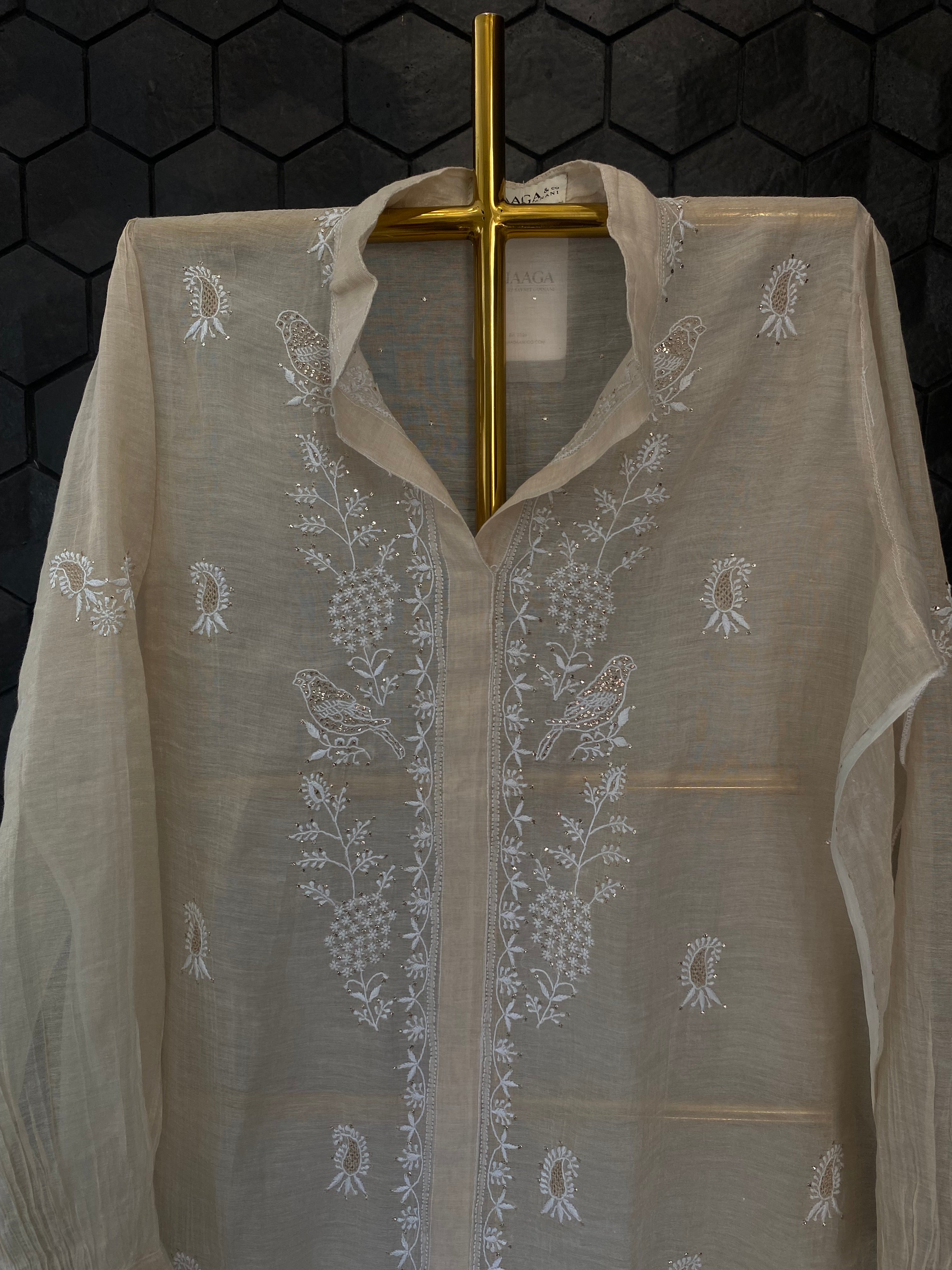 Beige Tissue Chikankari Co-ord sets