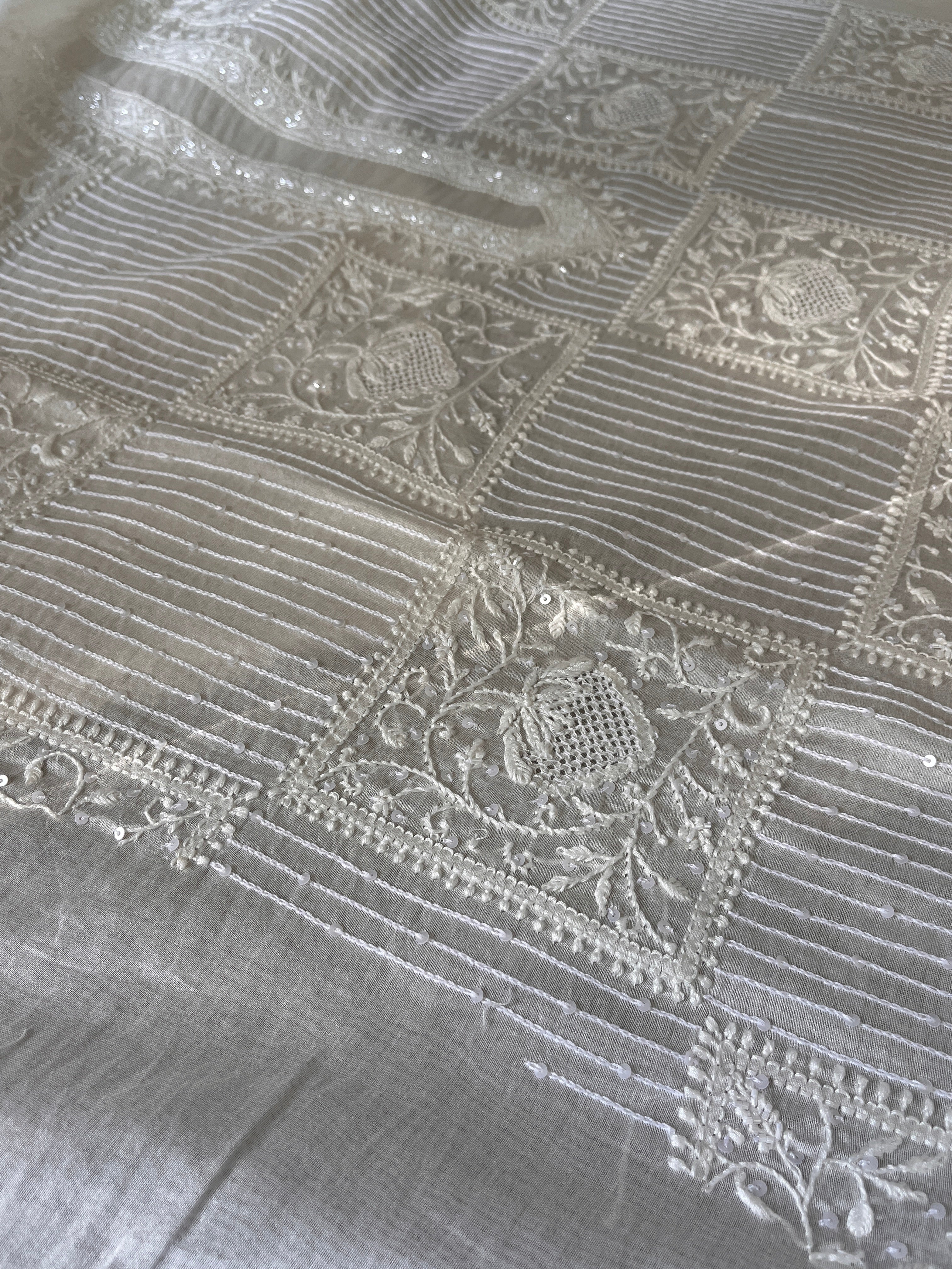 Beige Chanderi Chikankari Mens Kurta