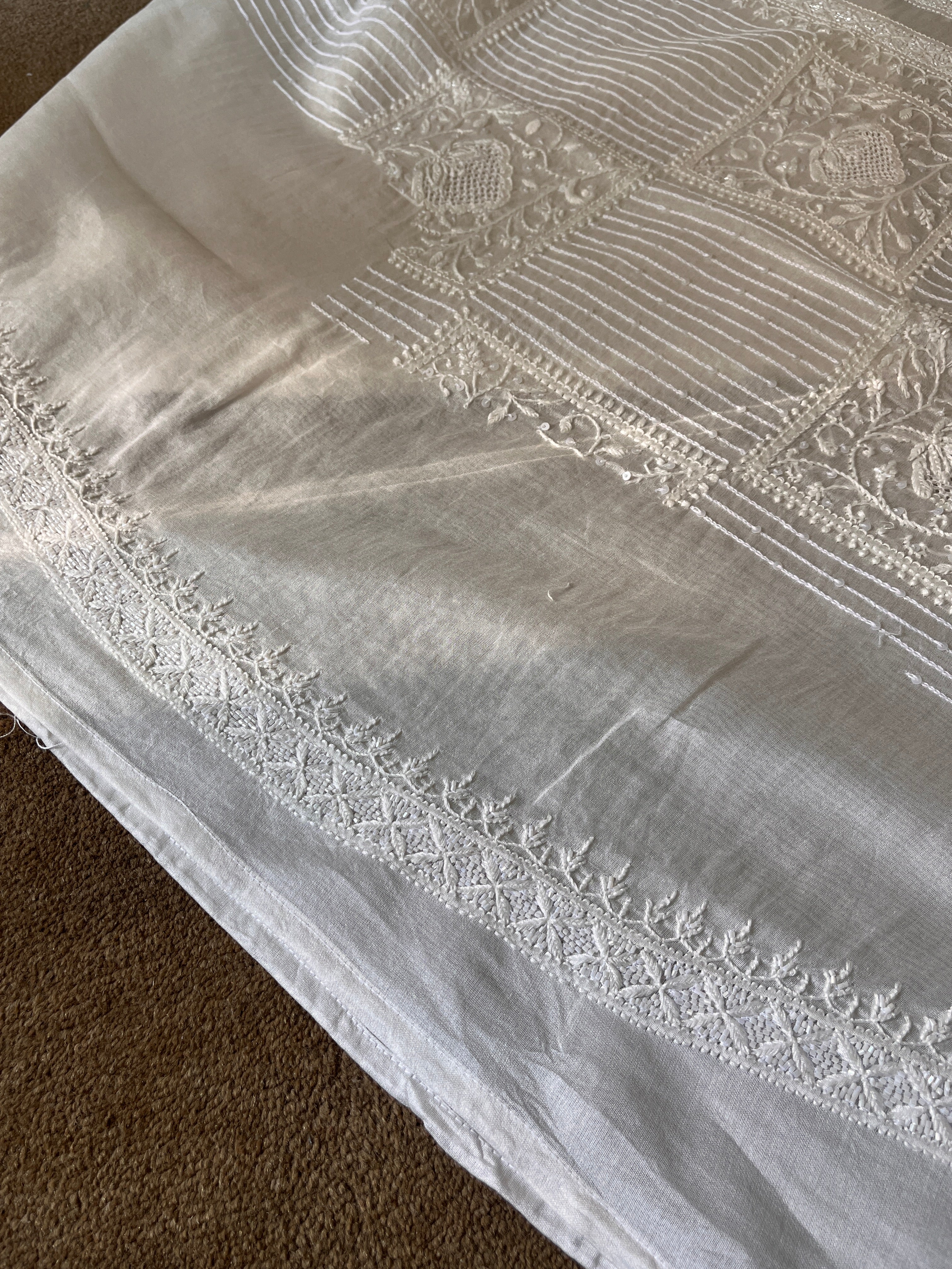 Beige Chanderi Chikankari Mens Kurta