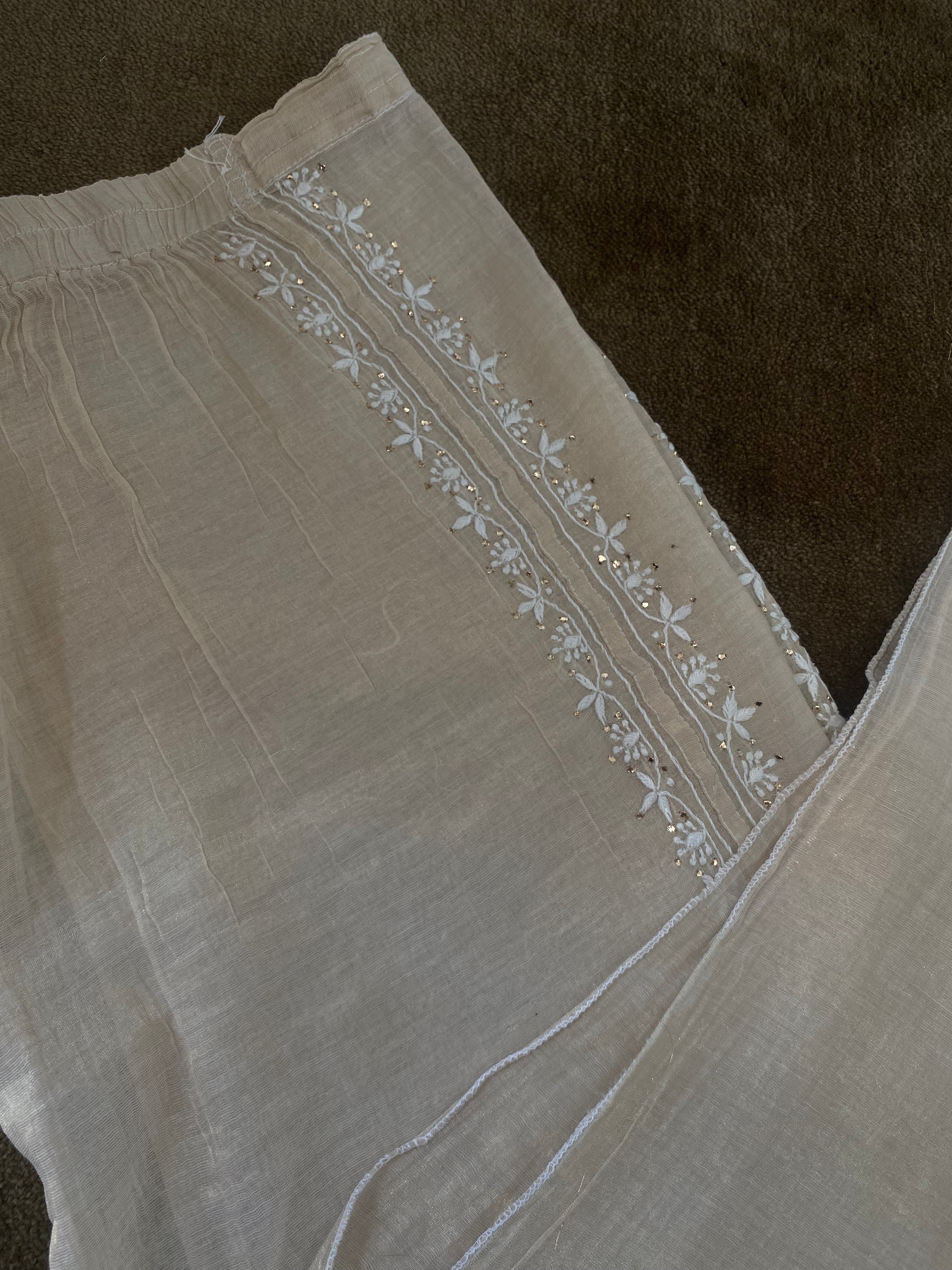 Beige Tissue Chikankari Co-ord sets