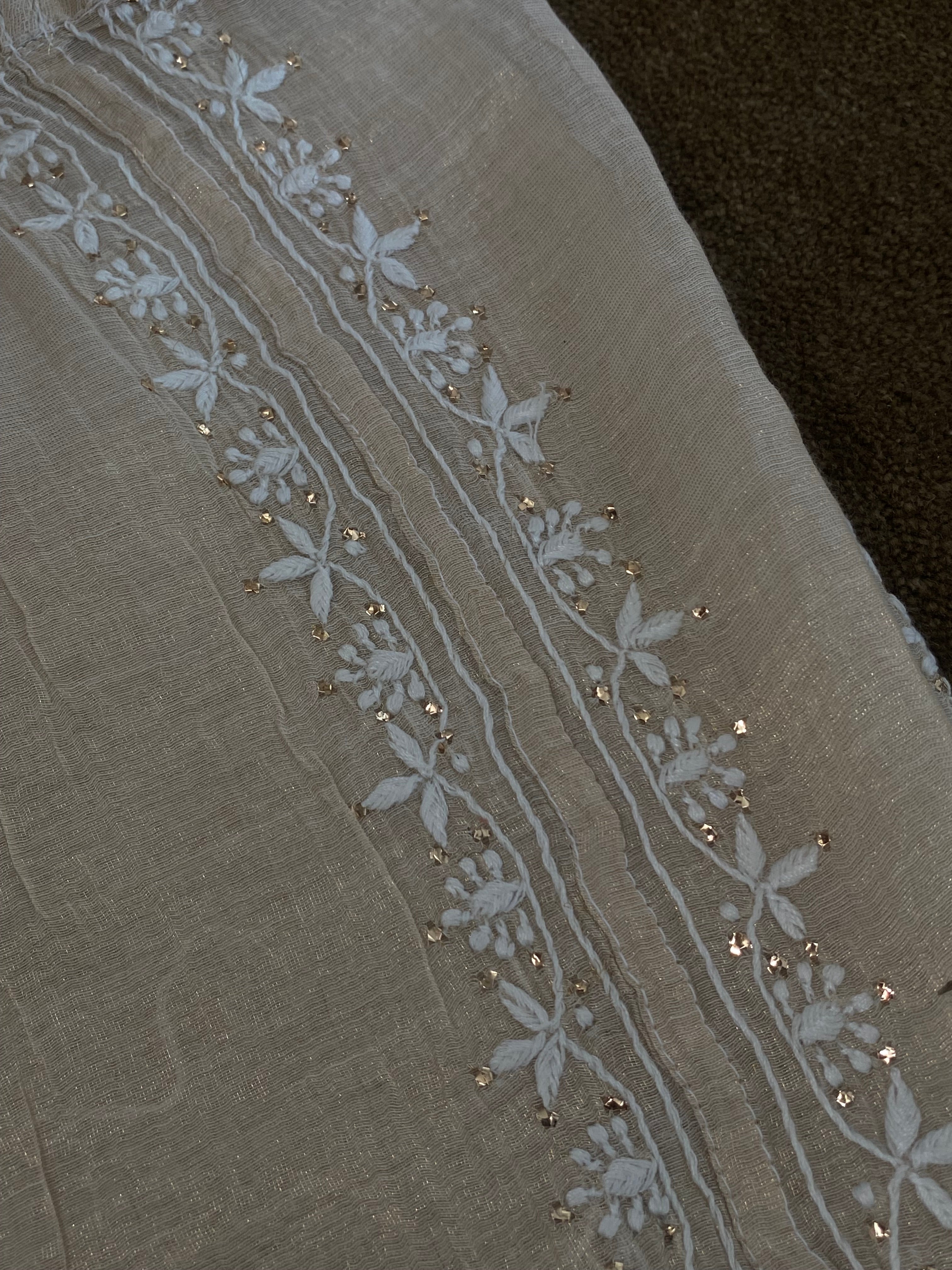 Beige Tissue Chikankari Co-ord sets
