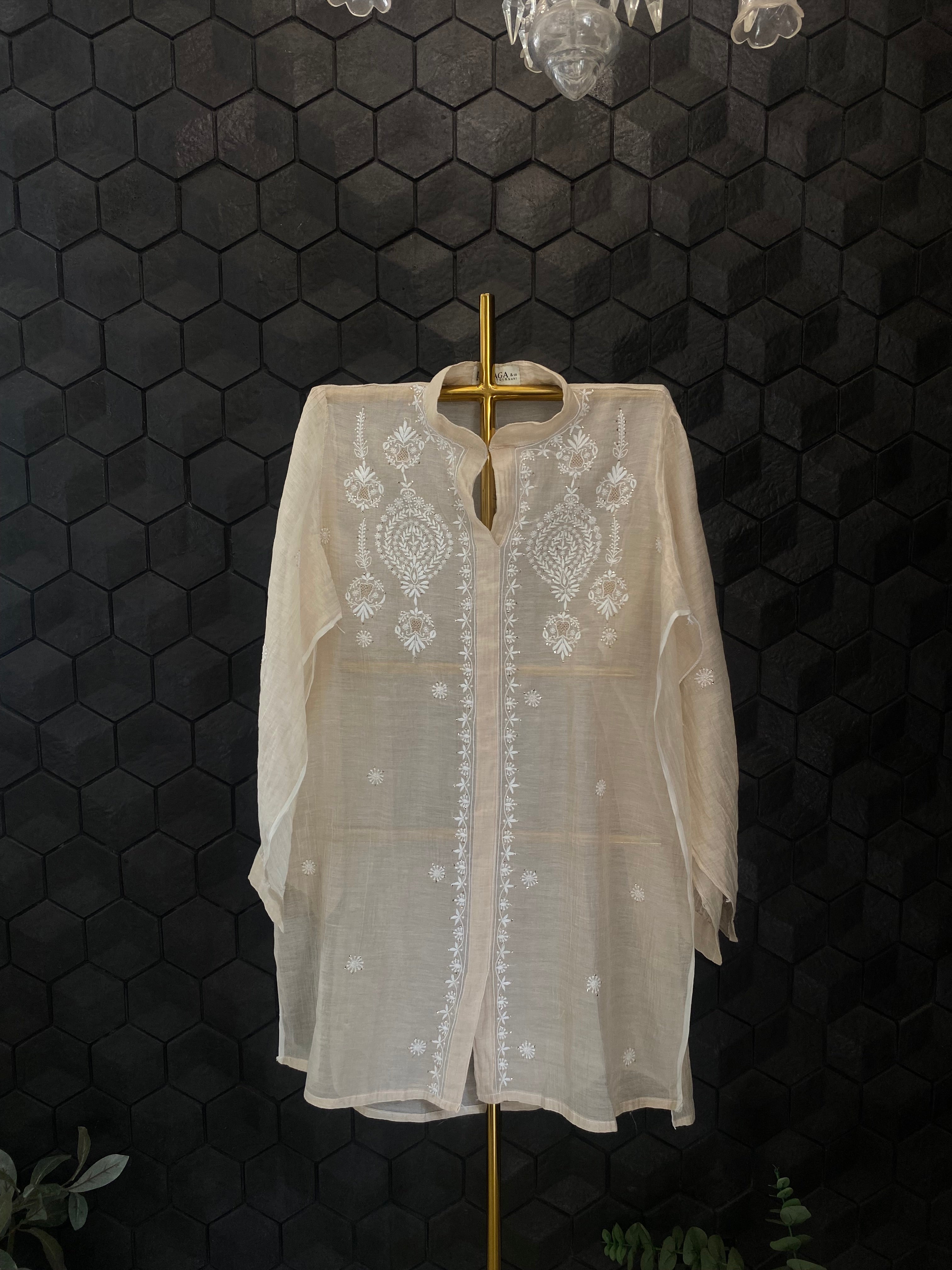 Beige Tissue Chikankari Co-ord sets
