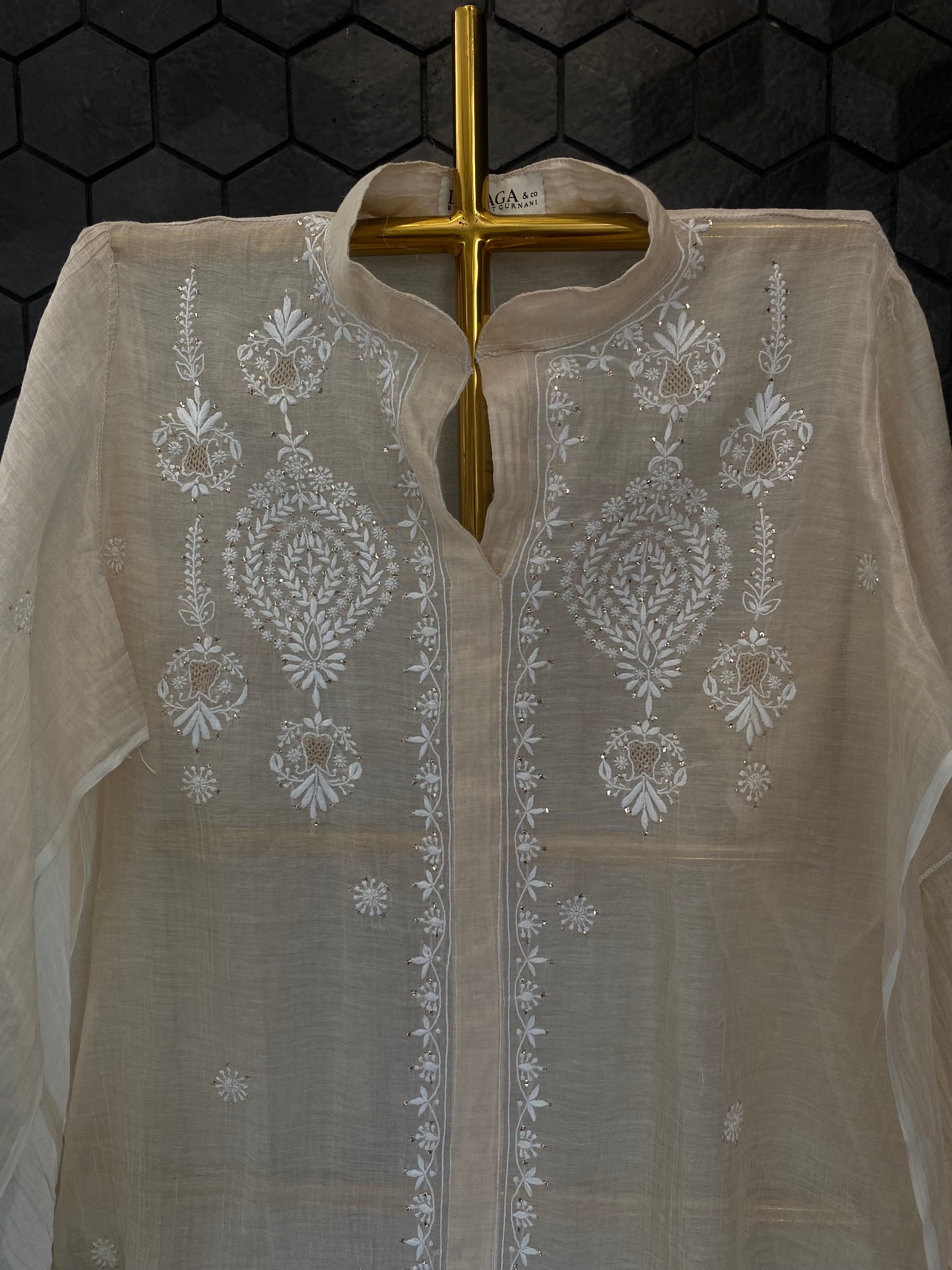 Beige Tissue Chikankari Co-ord sets
