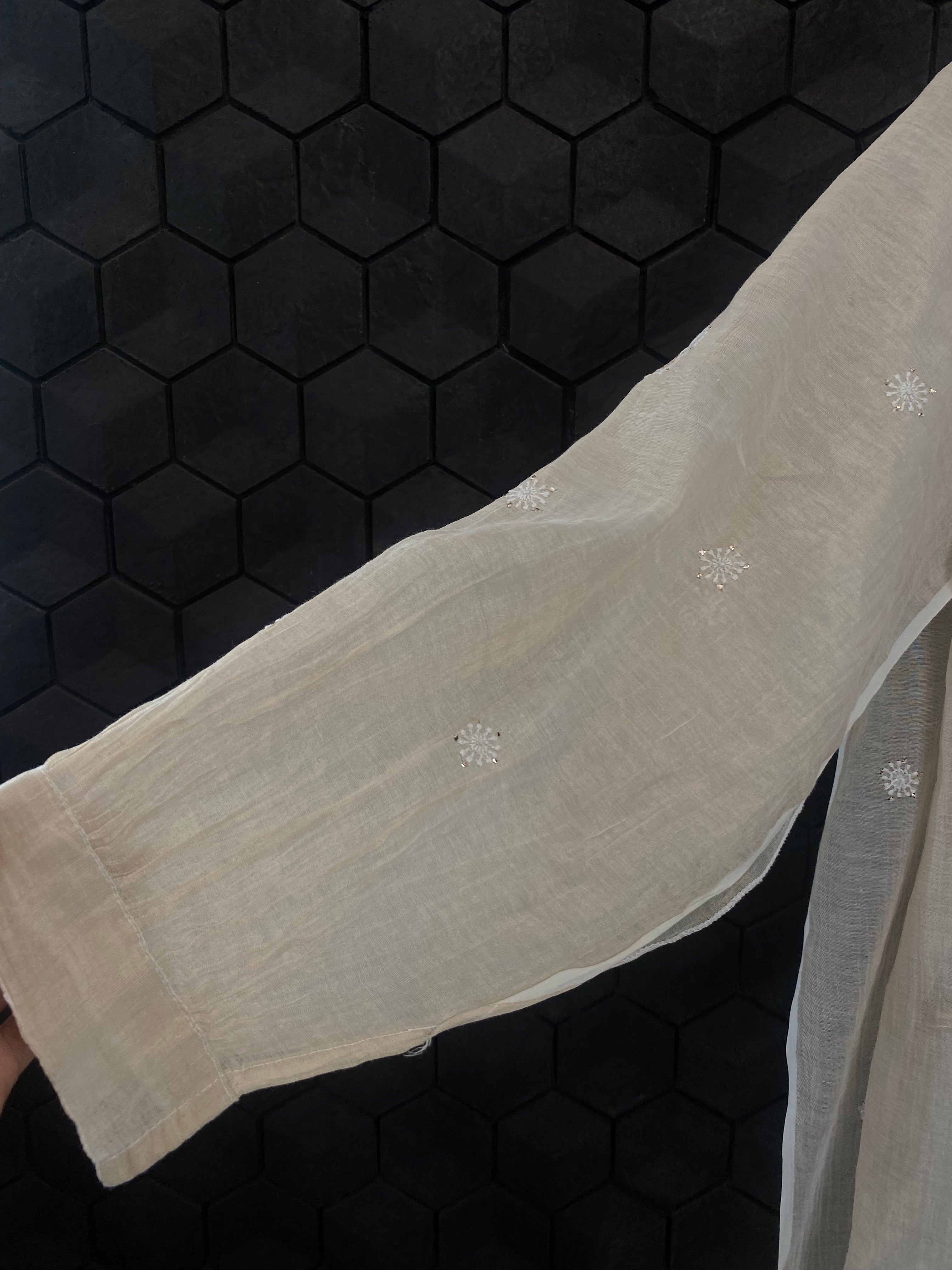 Beige Tissue Chikankari Co-ord sets