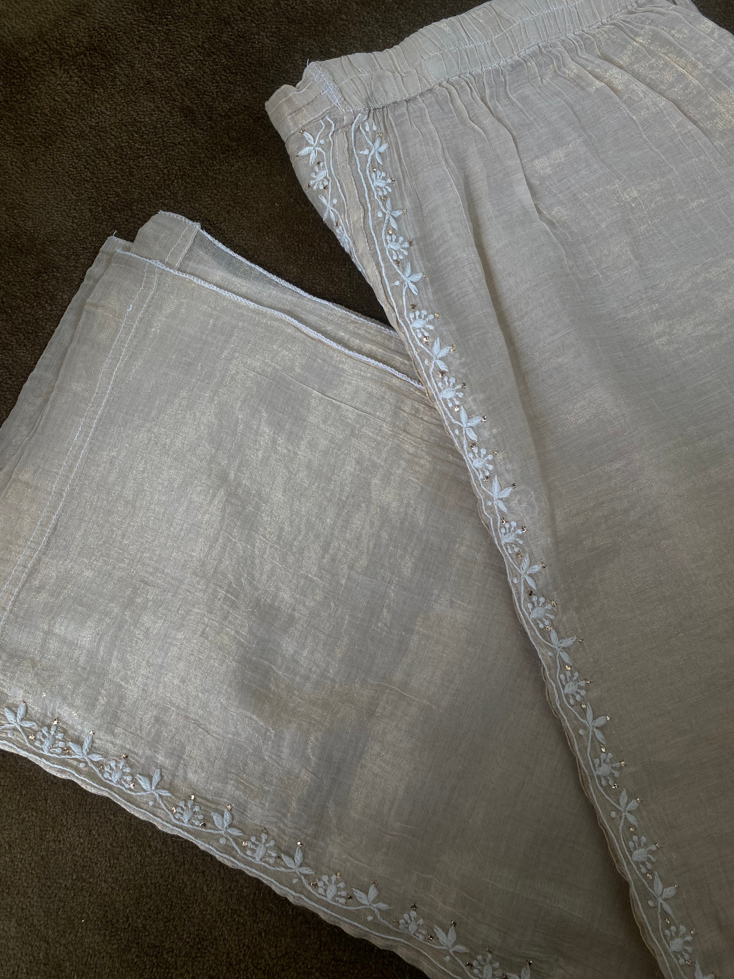 Beige Tissue Chikankari Co-ord sets