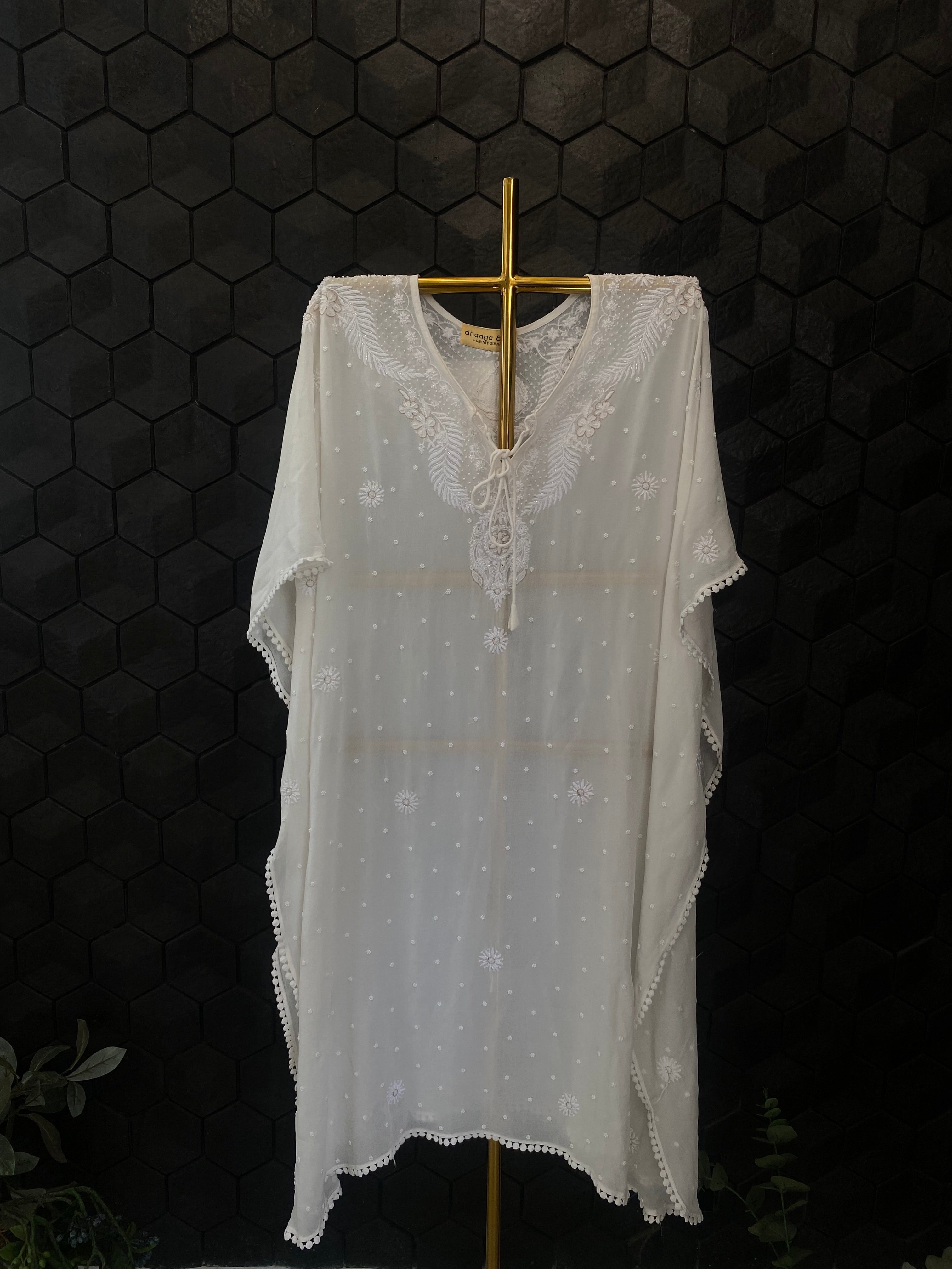 White Georgette Chikankari Kaftan