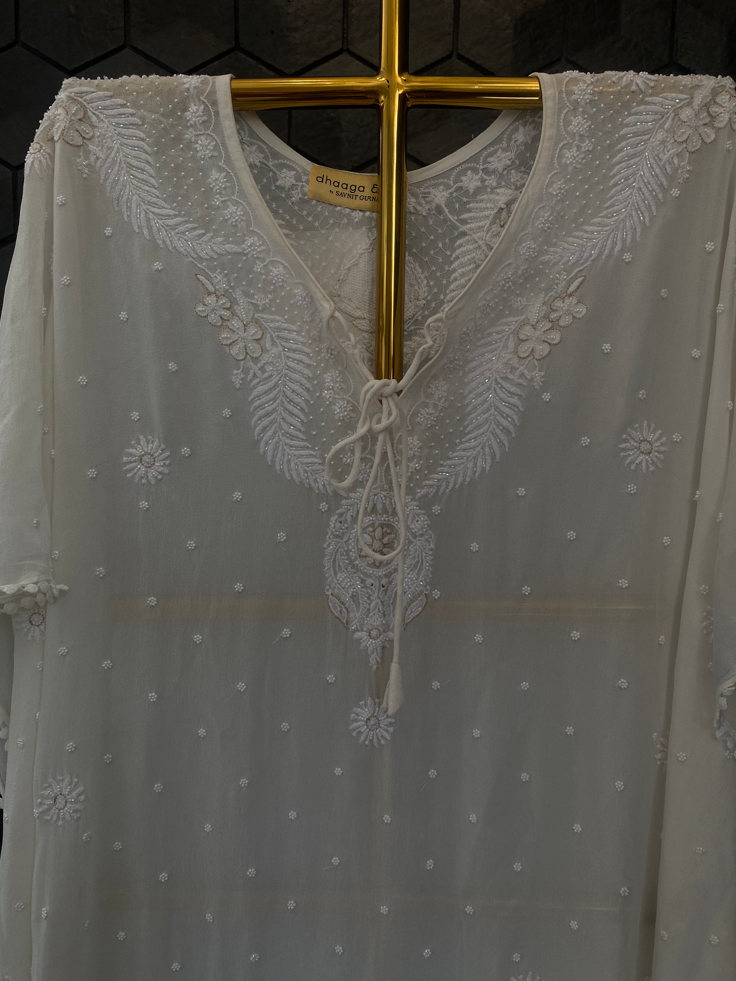 White Georgette Chikankari Kaftan
