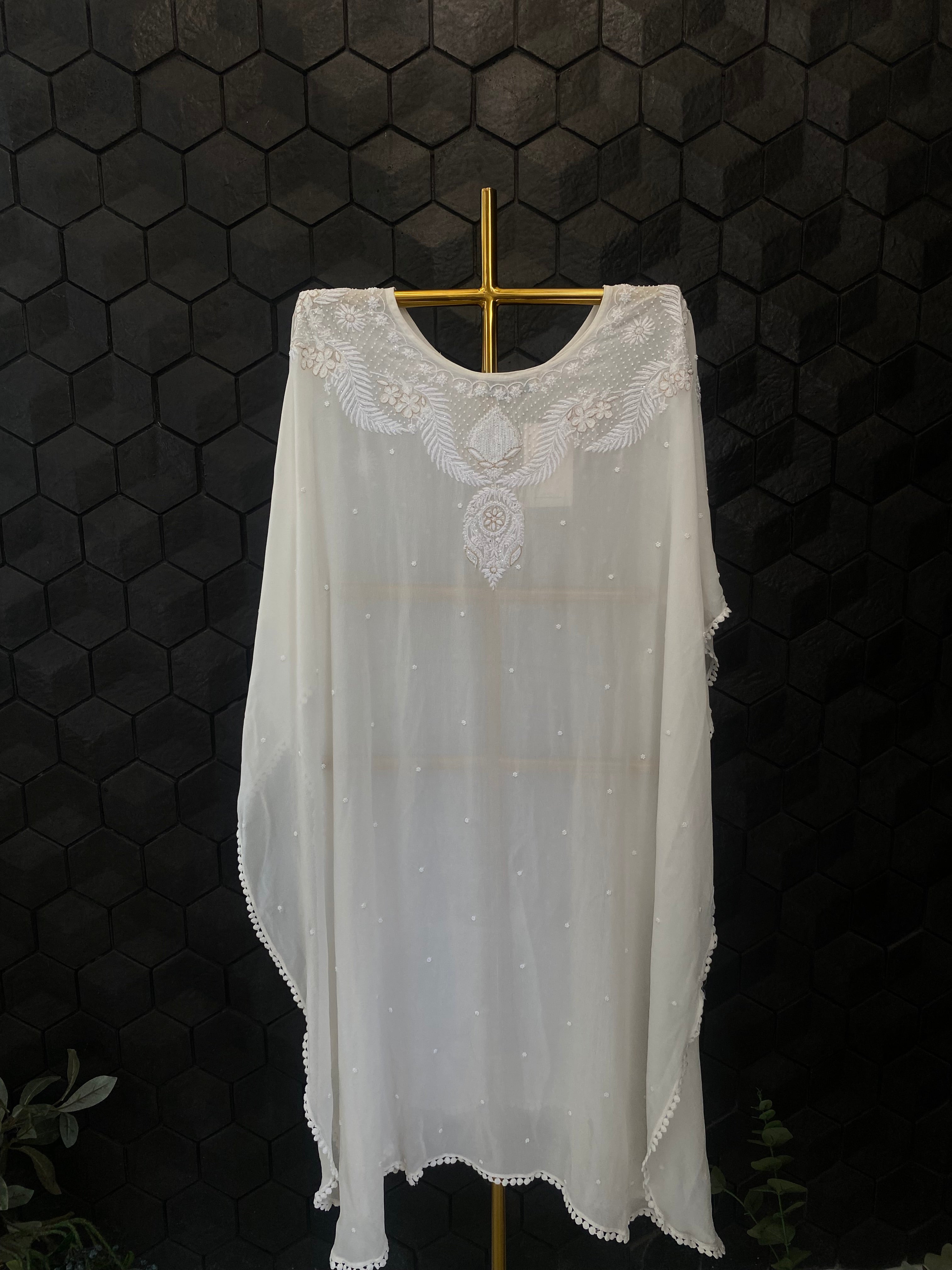 White Georgette Chikankari Kaftan