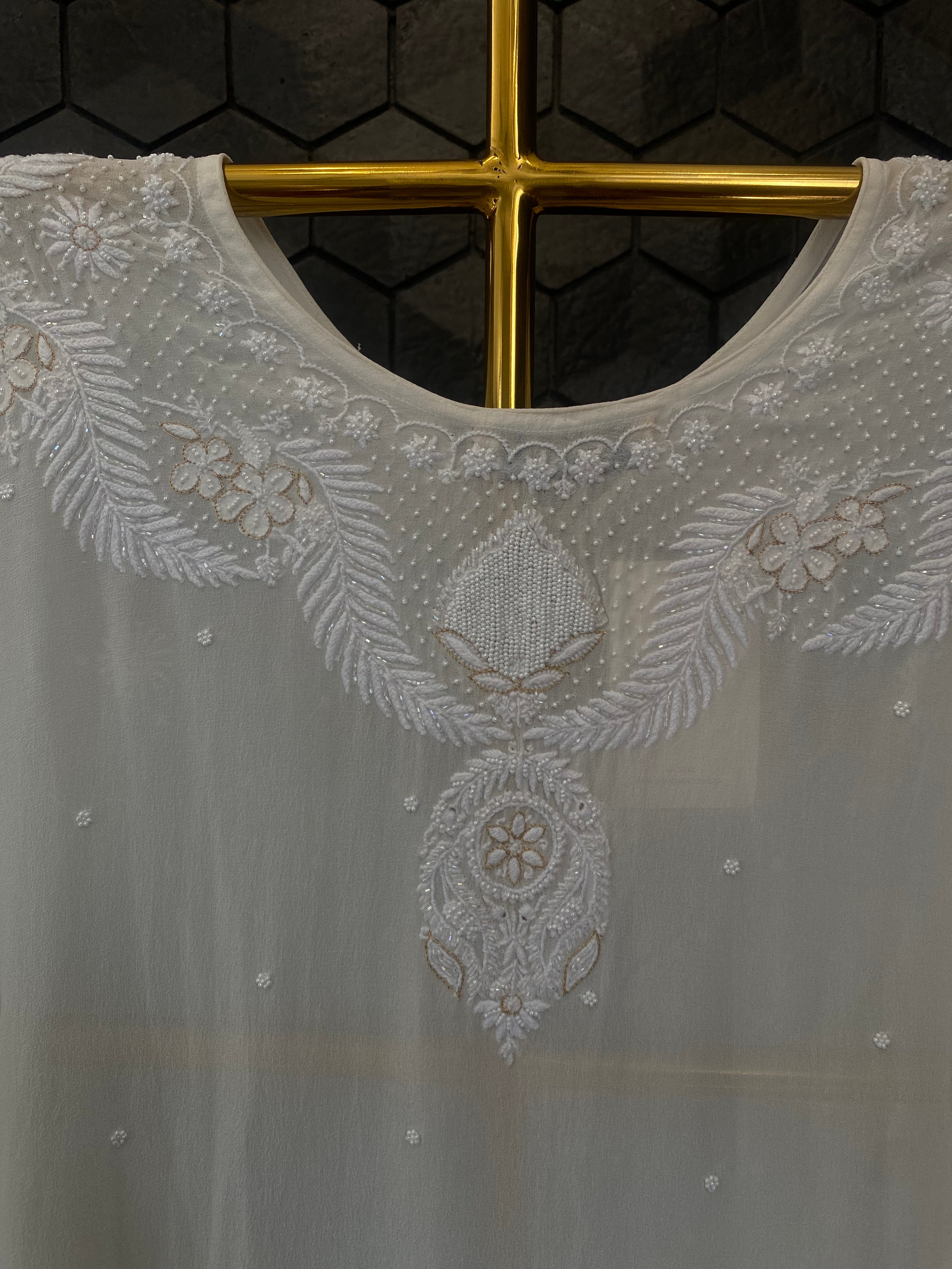 White Georgette Chikankari Kaftan