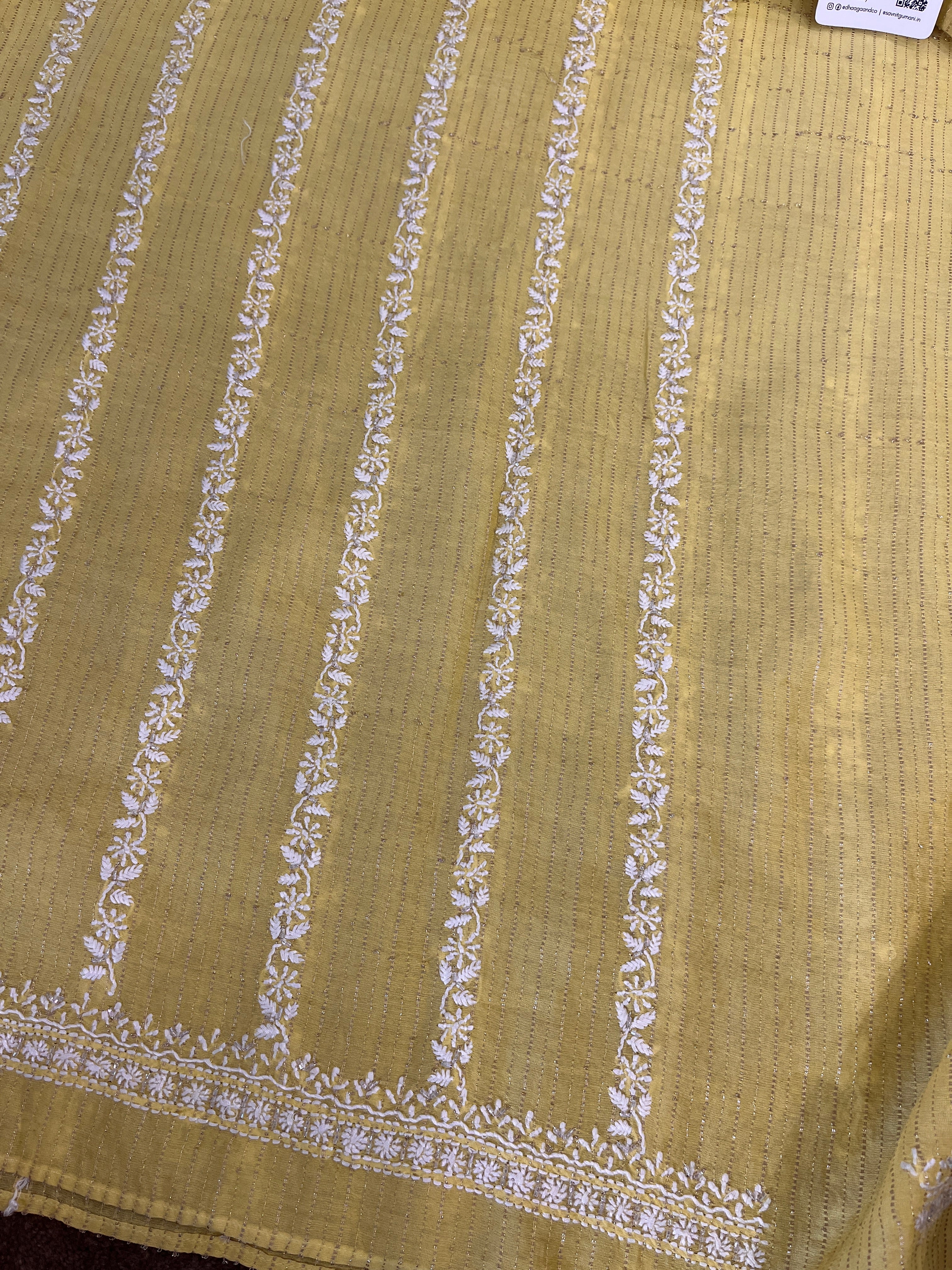 Lime Yellow Chanderi Chikankari Mens Kurta