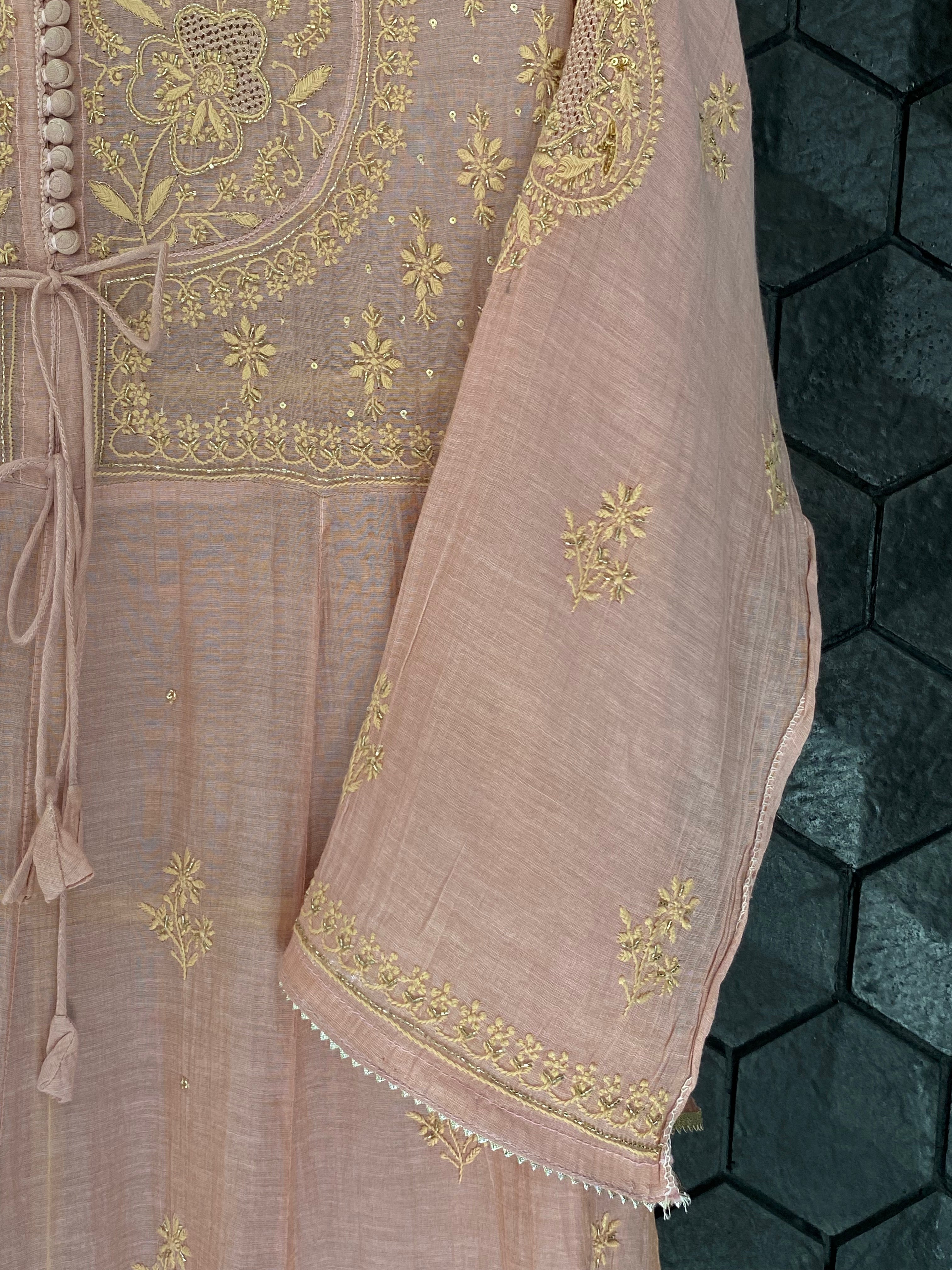 Pink Tissue Chikankari Kurta Set