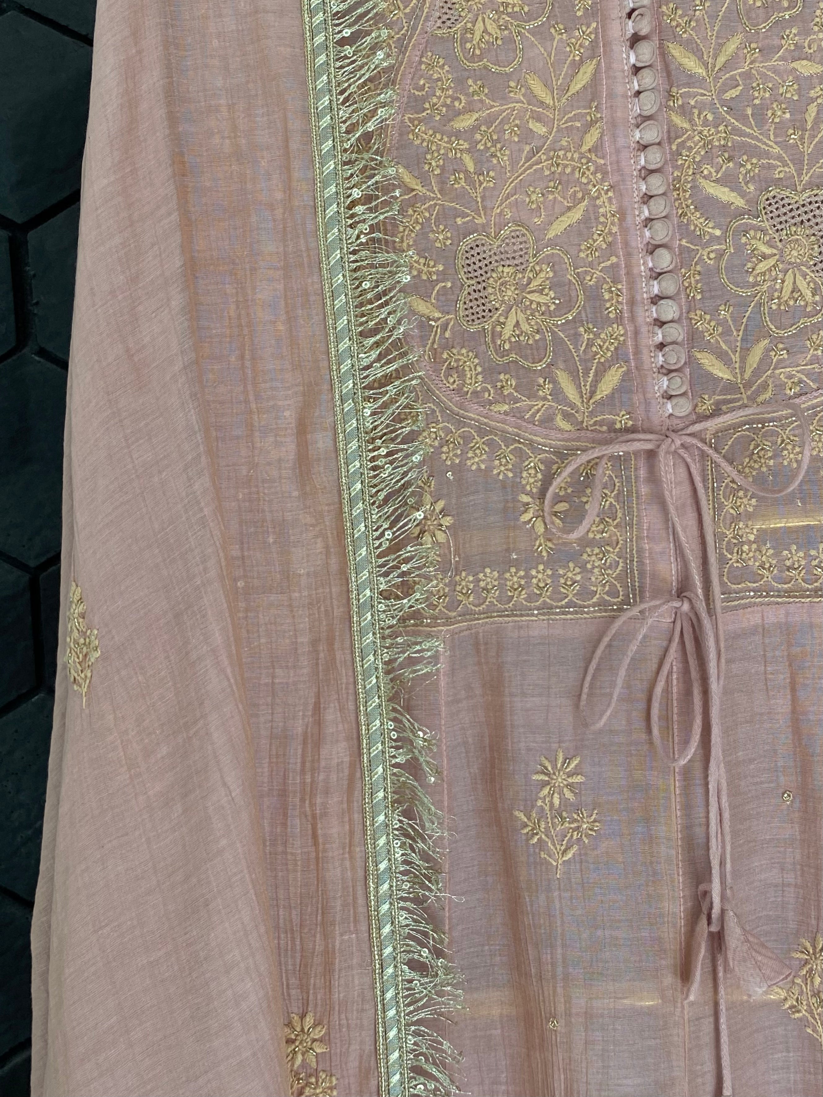 Pink Tissue Chikankari Kurta Set