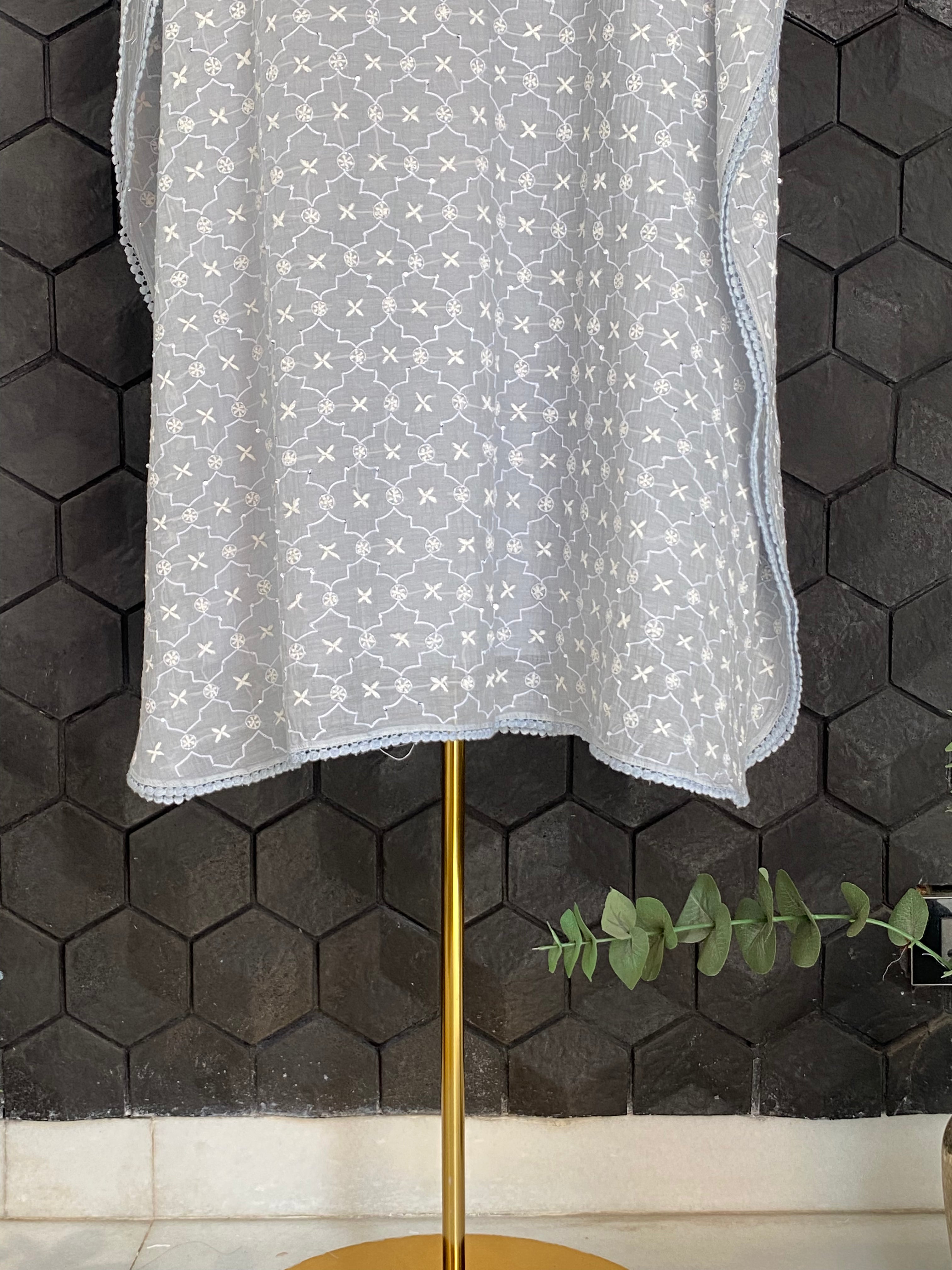 Grey Mul Chanderi Chikankari Kaftan