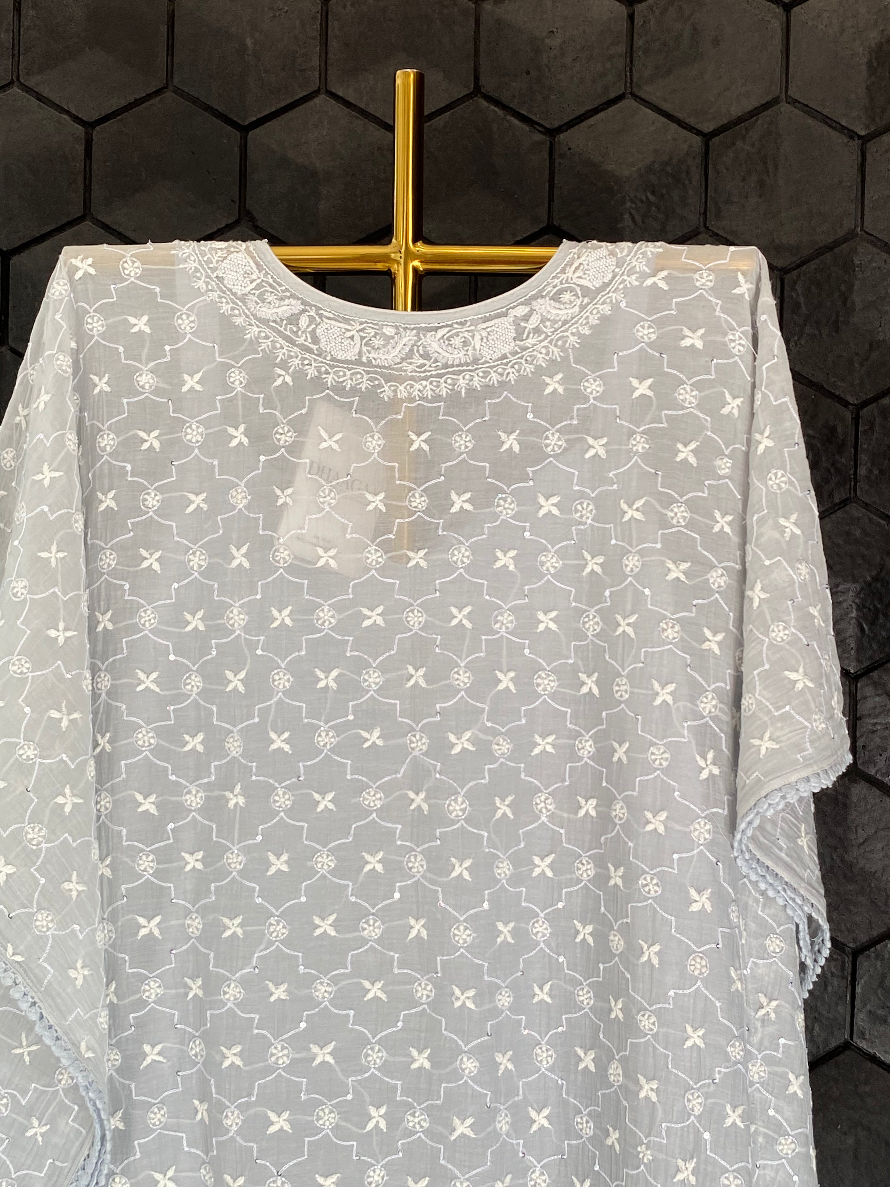 Grey Mul Chanderi Chikankari Kaftan