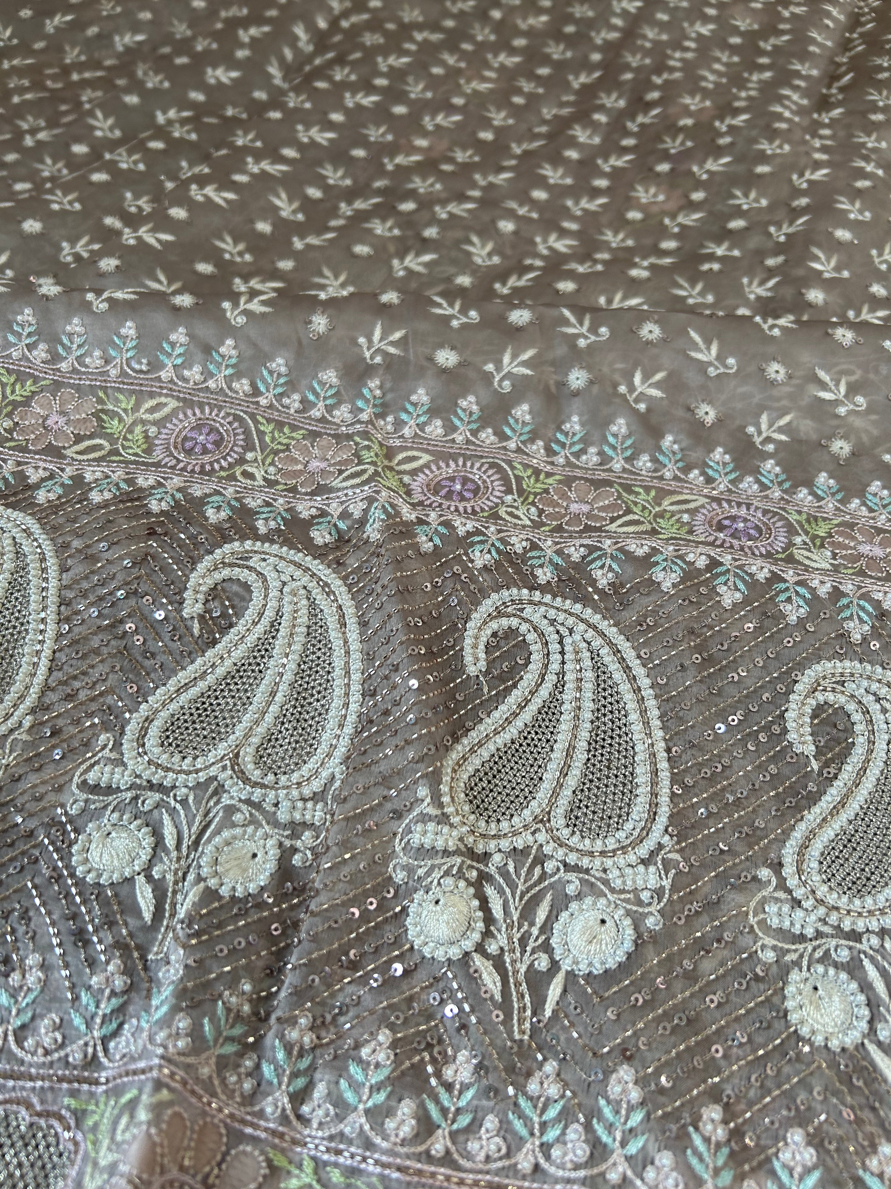 Premium Grey Organza Chikankari Kurta Set