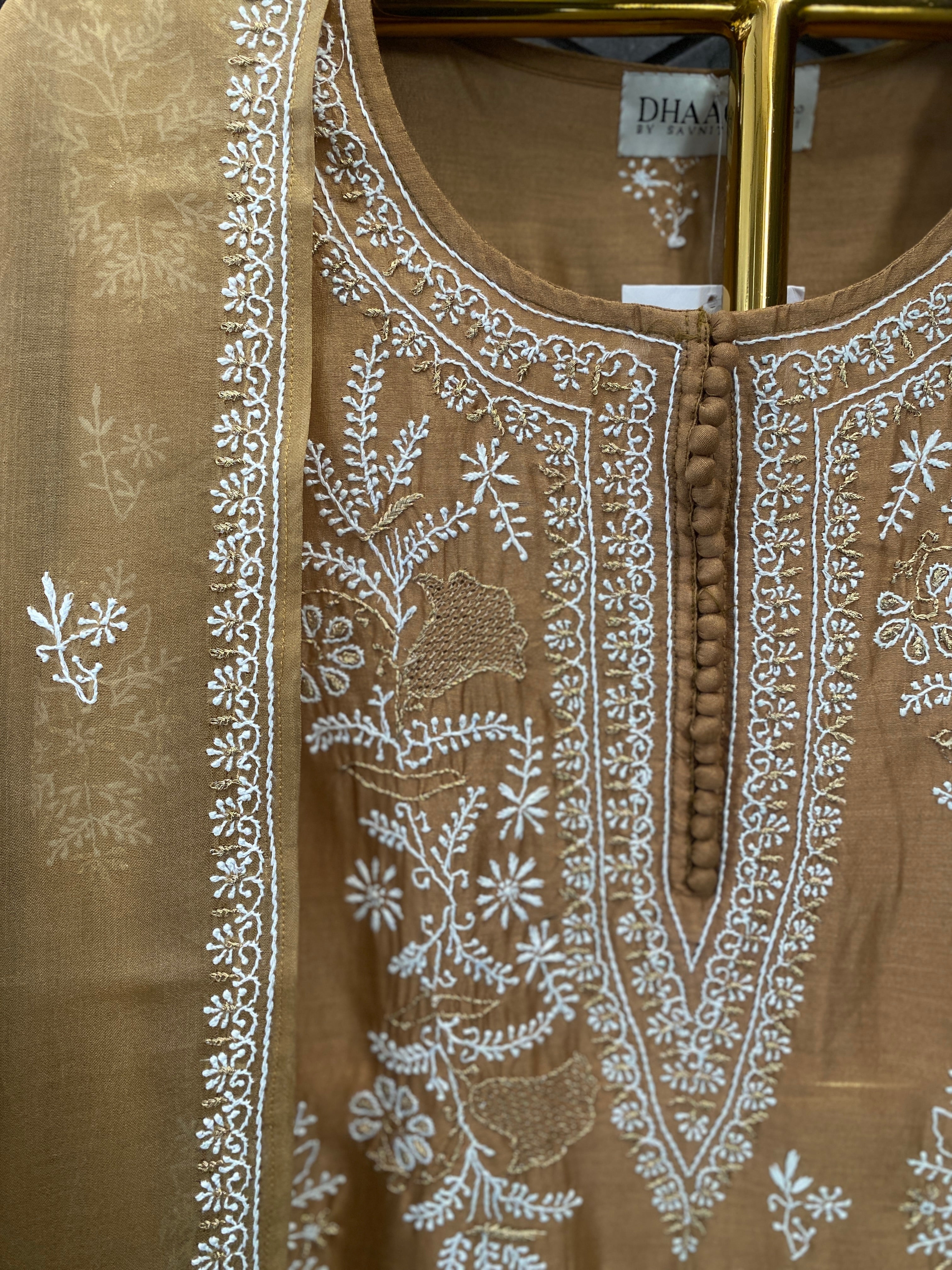 Gold Chanderi Chikankari Kurta Set
