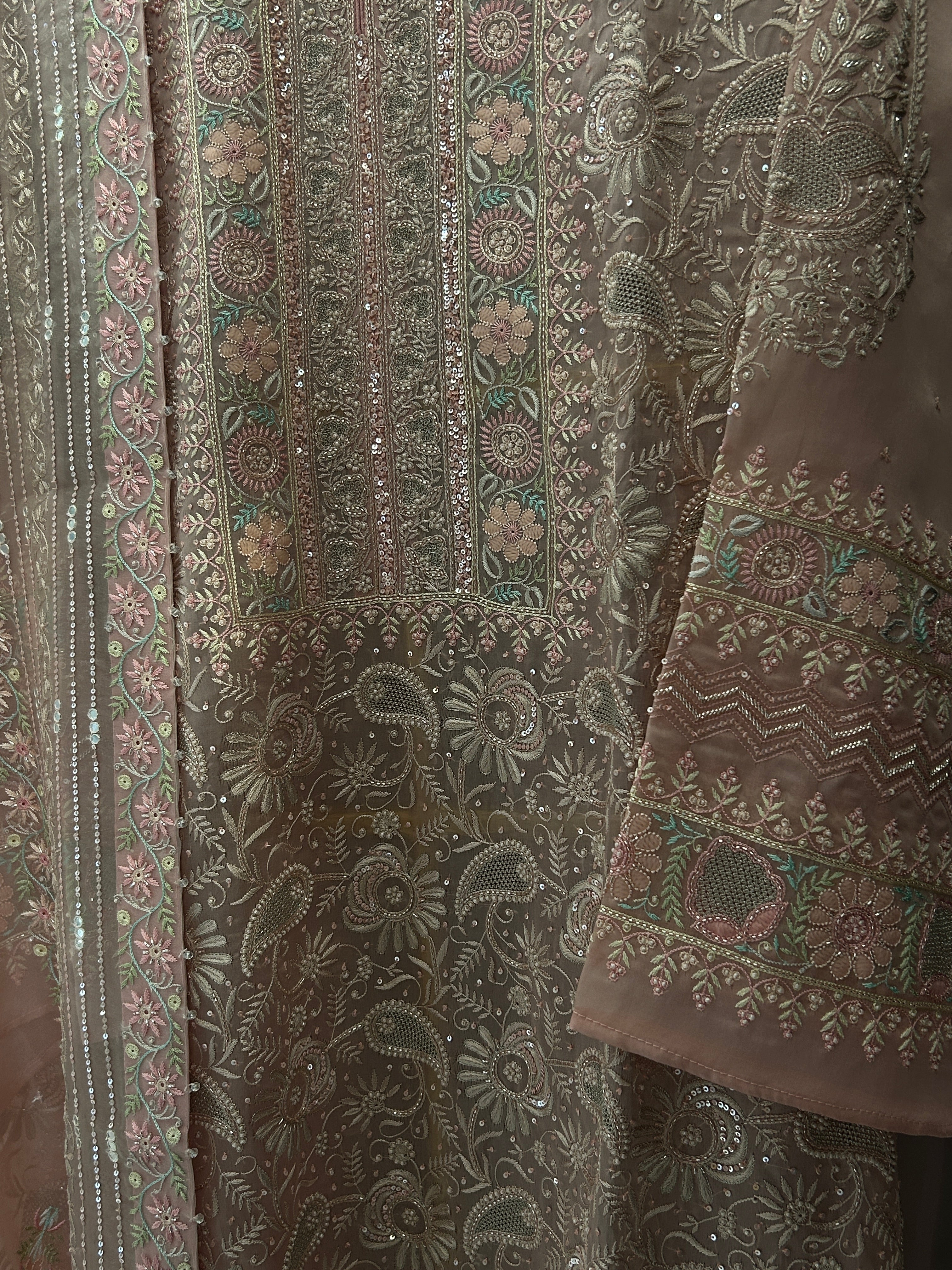 Premium Pink Organza Chikankari Kurta Set