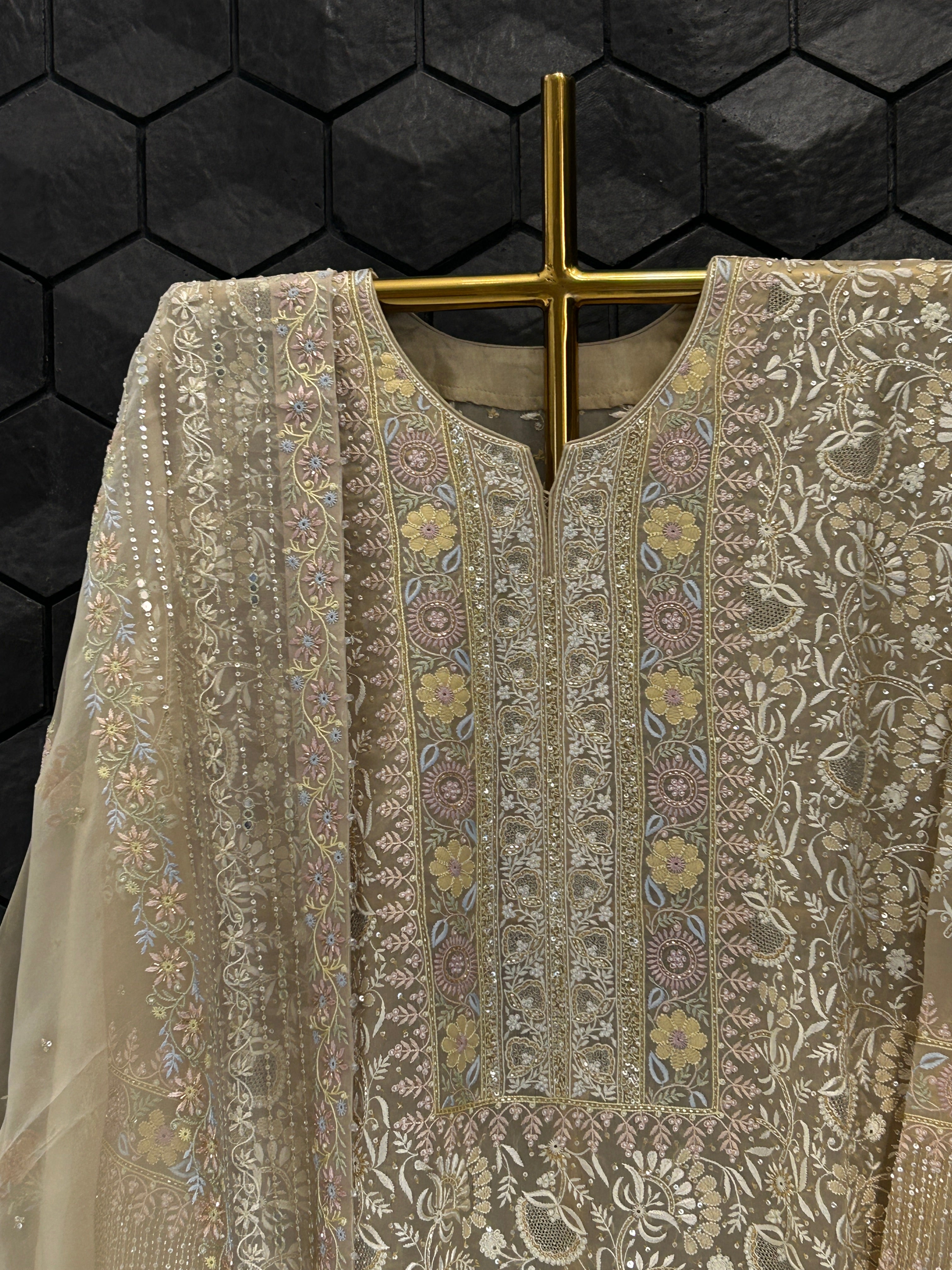 Premium Green Organza Chikankari Kurta Set