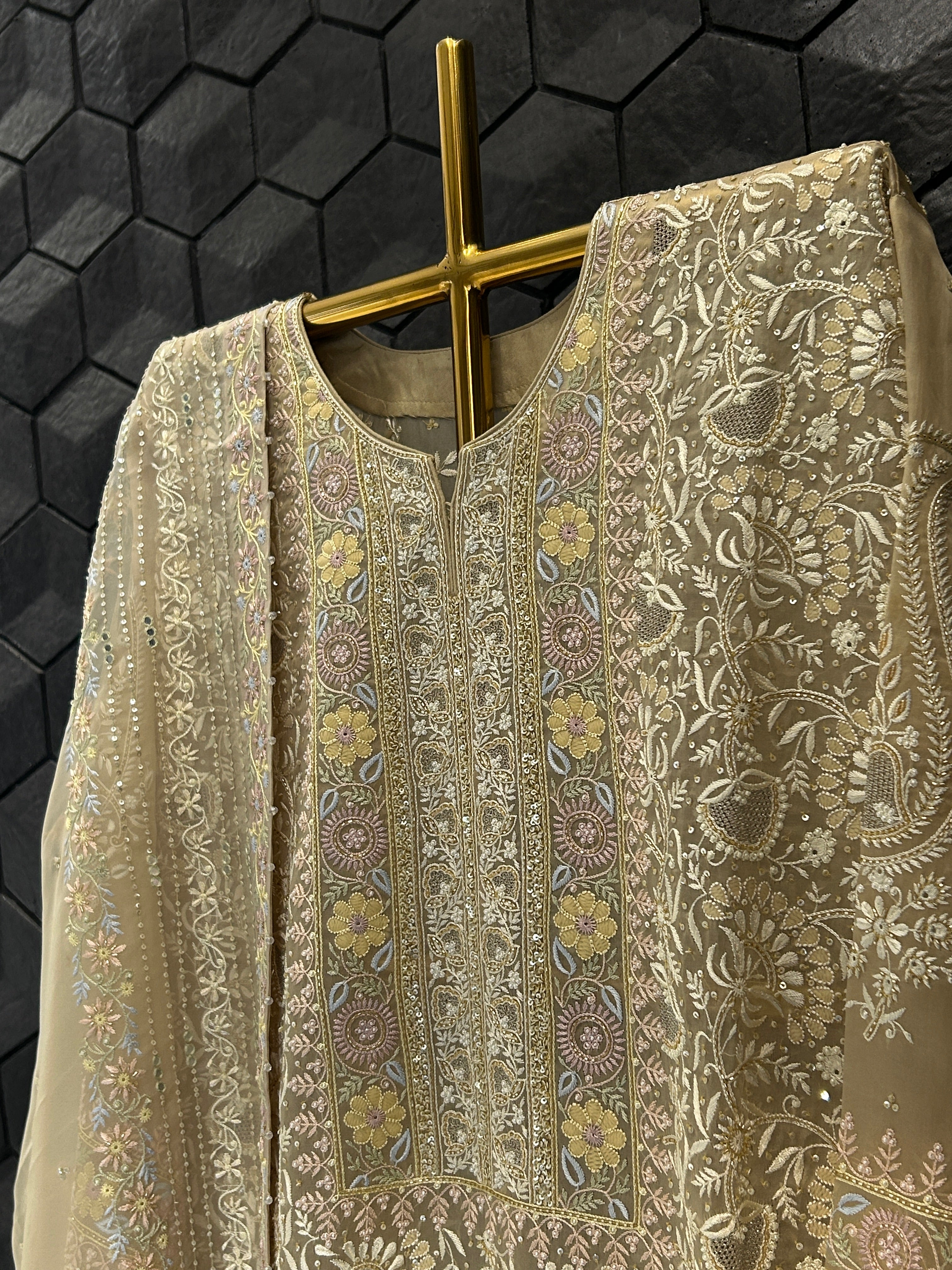 Premium Green Organza Chikankari Kurta Set