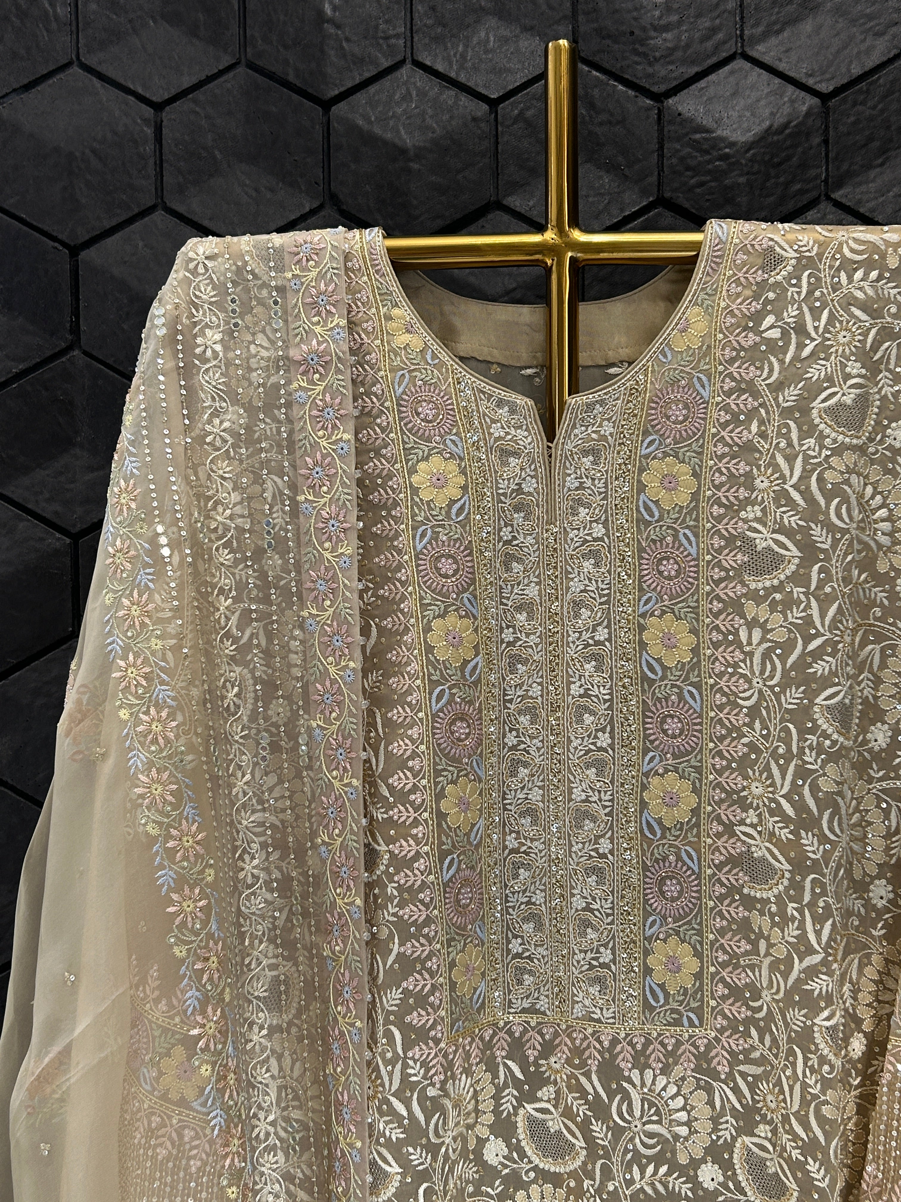 Premium Green Organza Chikankari Kurta Set