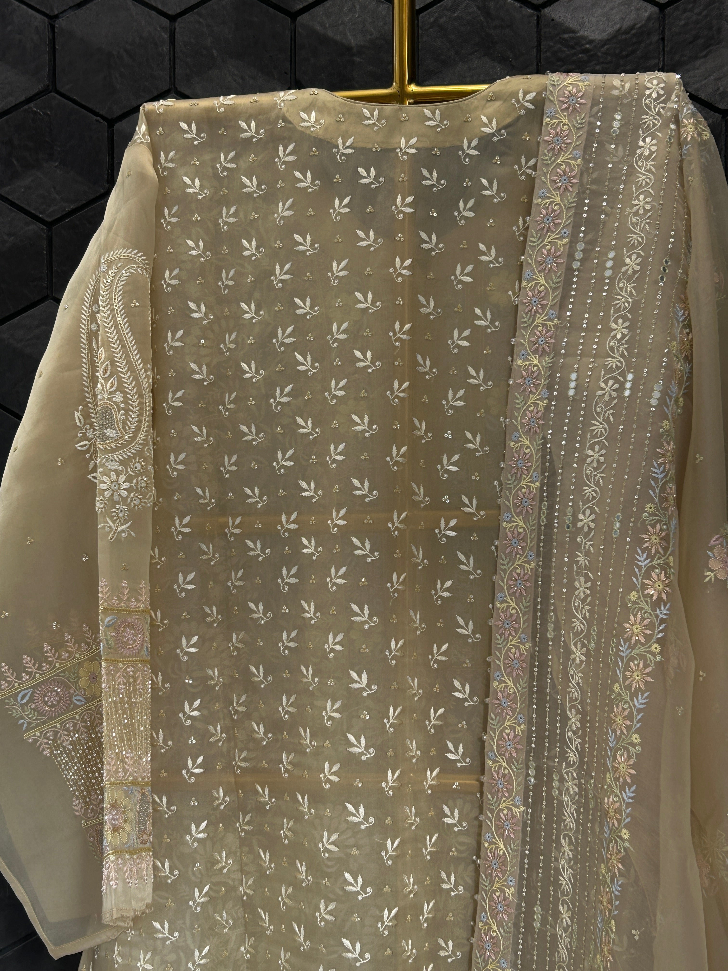Premium Green Organza Chikankari Kurta Set