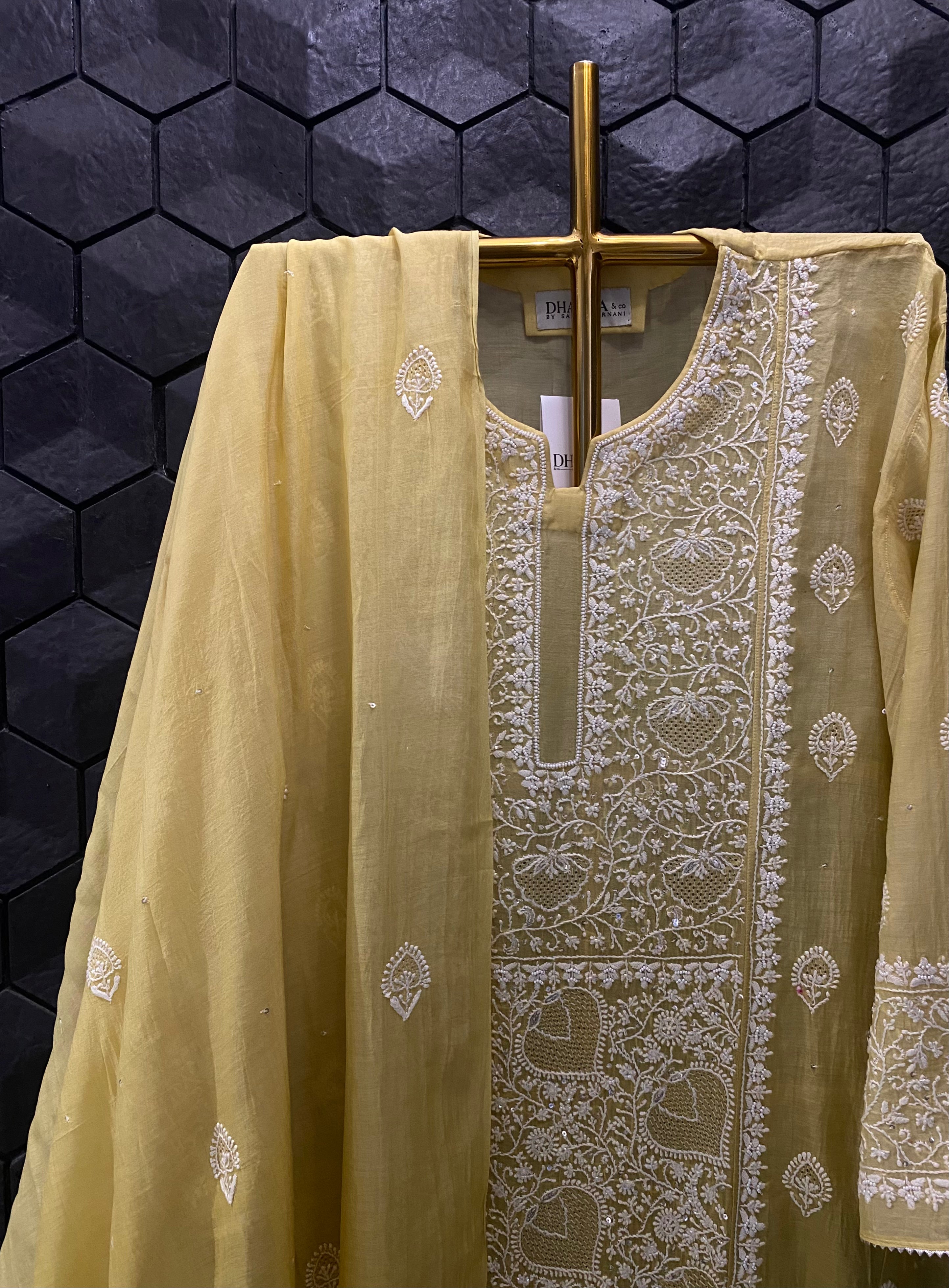 Lime Green Mul Chanderi Chikankari Kurta Set