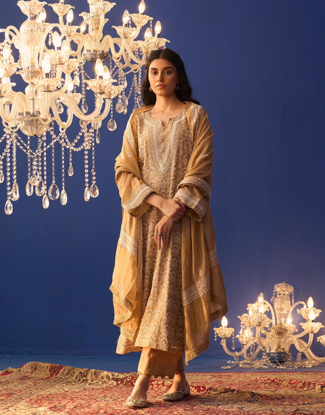 Heavy Tissue Chikankari Straight Kurta Set with Pallazo Pants