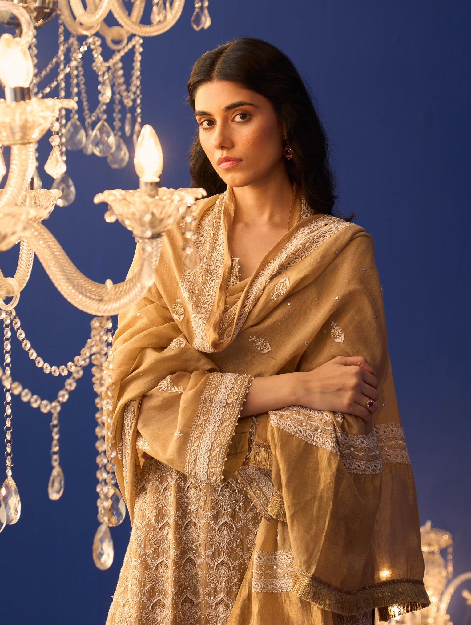 Heavy Tissue Chikankari Straight Kurta Set with Pallazo Pants