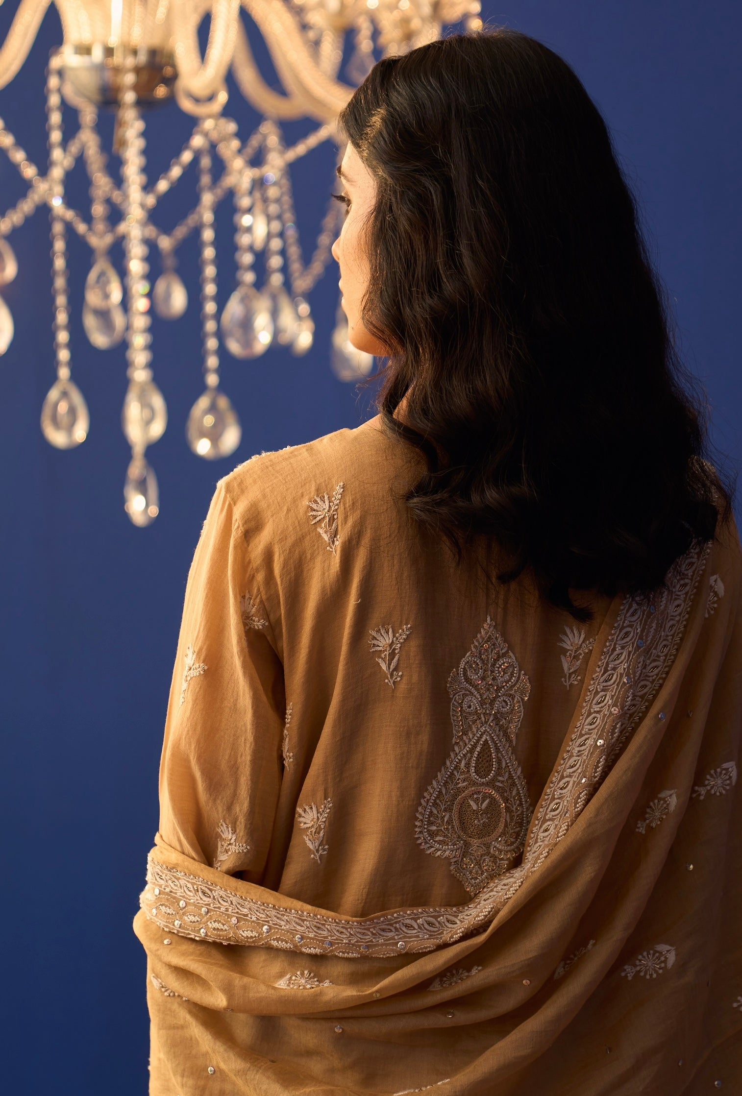 Heavy Tissue Chikankari Straight Kurta Set with Pallazo Pants