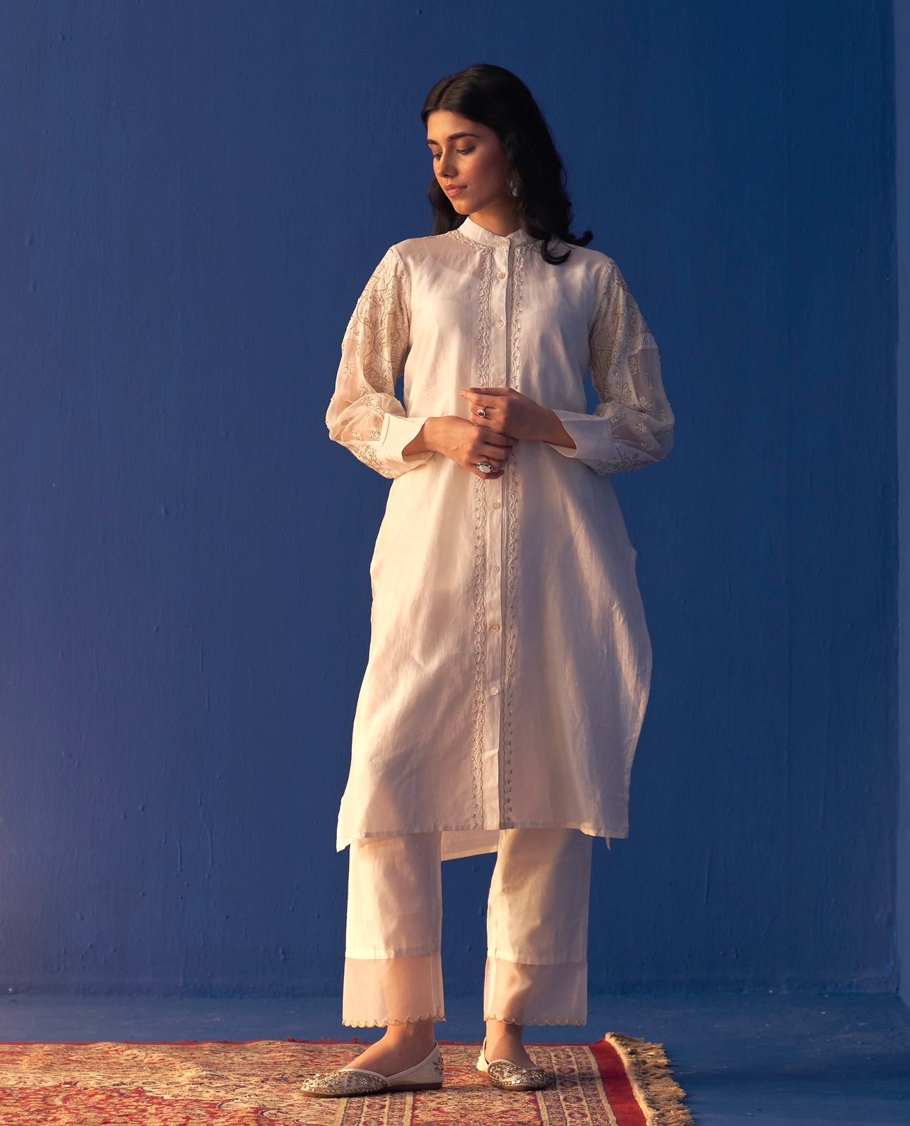 White Chanderi Premium Chikankari Co-ord sets