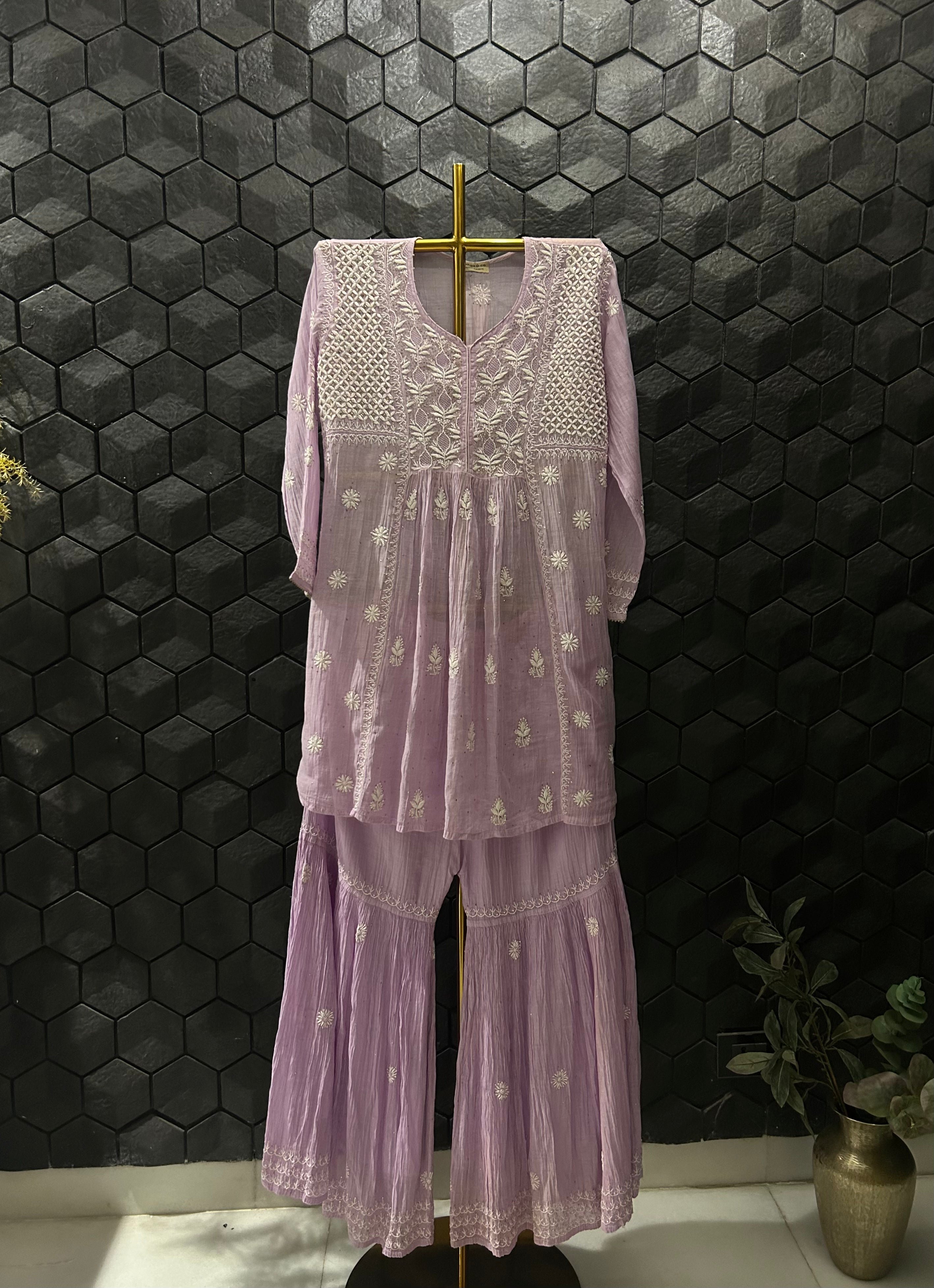 Lavender Mul Chanderi Chikankari Garara Set