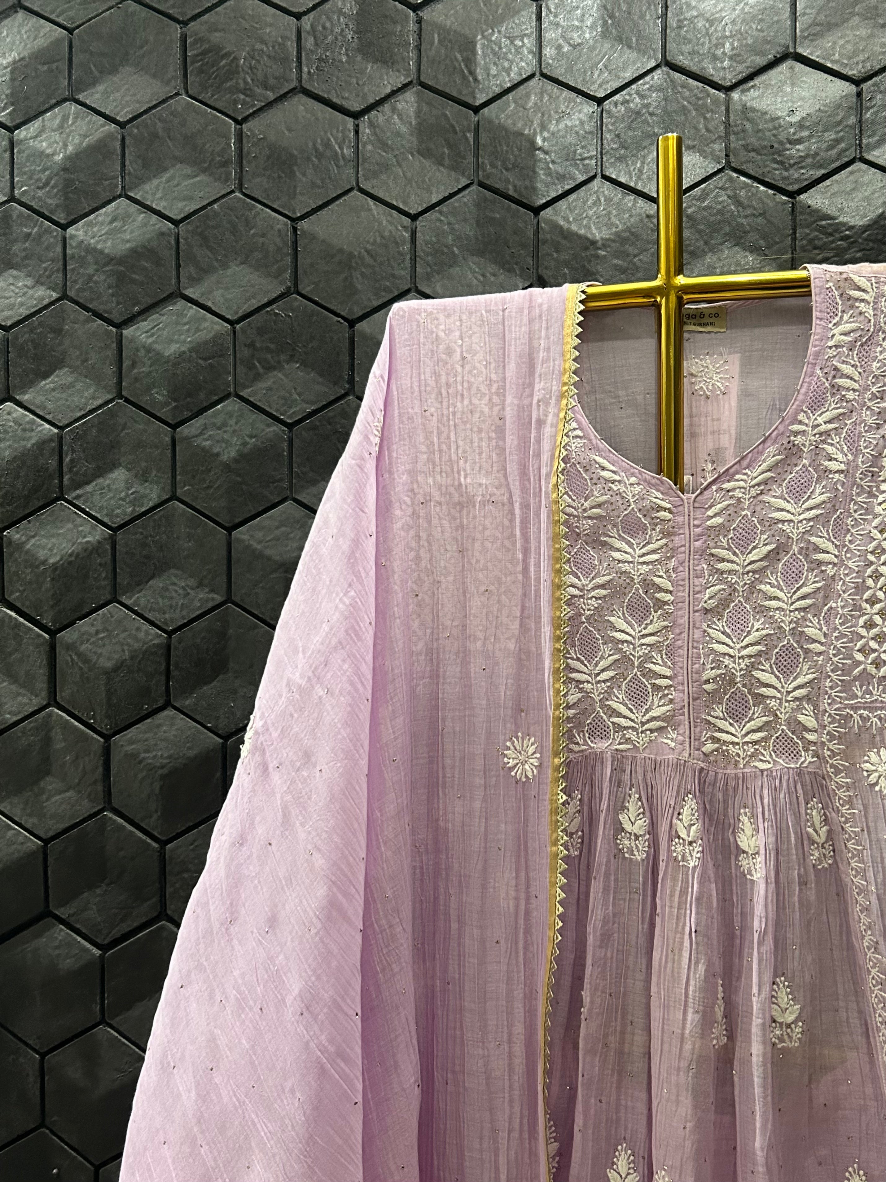 Lavender Mul Chanderi Chikankari Garara Set