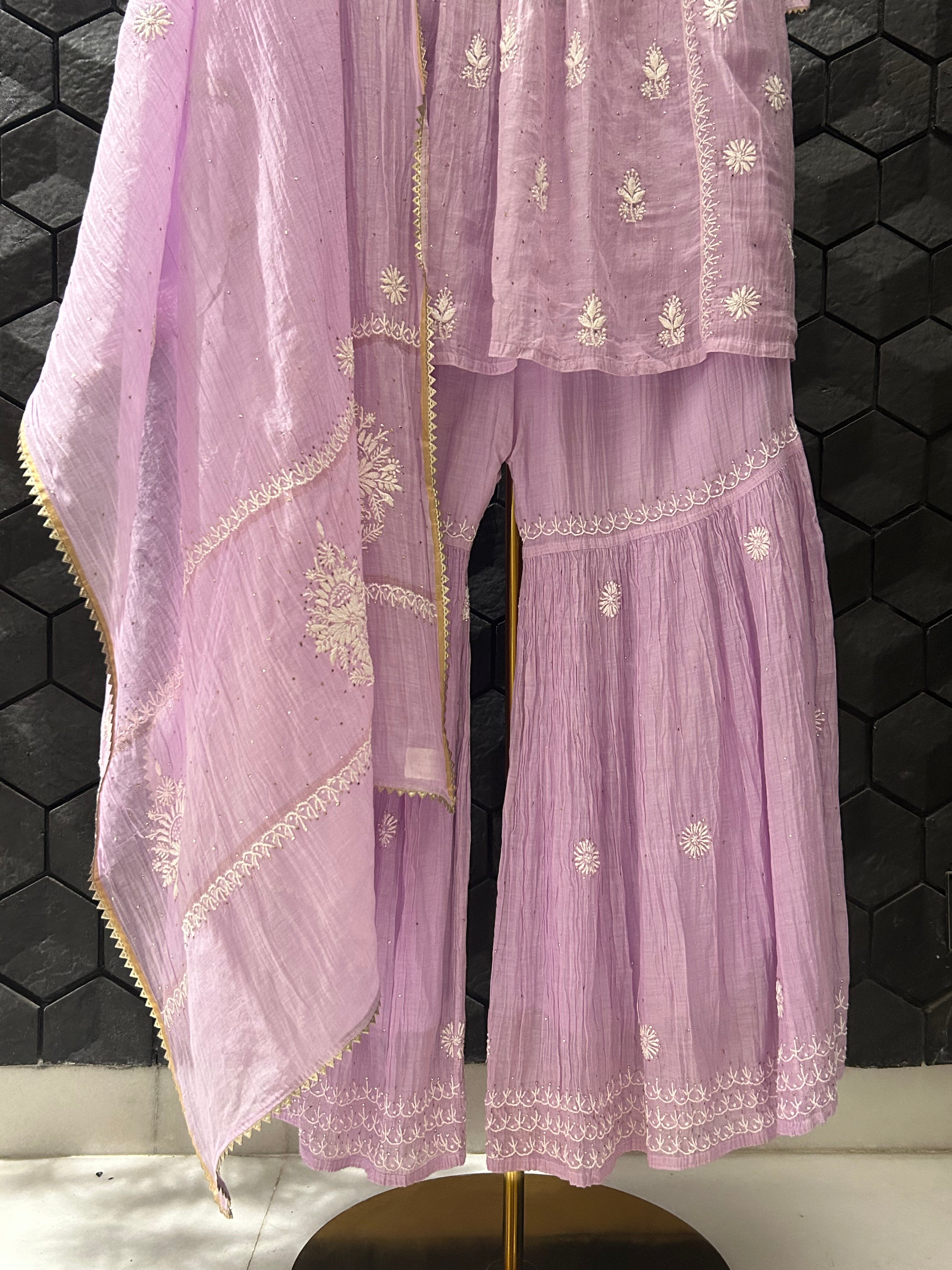 Lavender Mul Chanderi Chikankari Garara Set