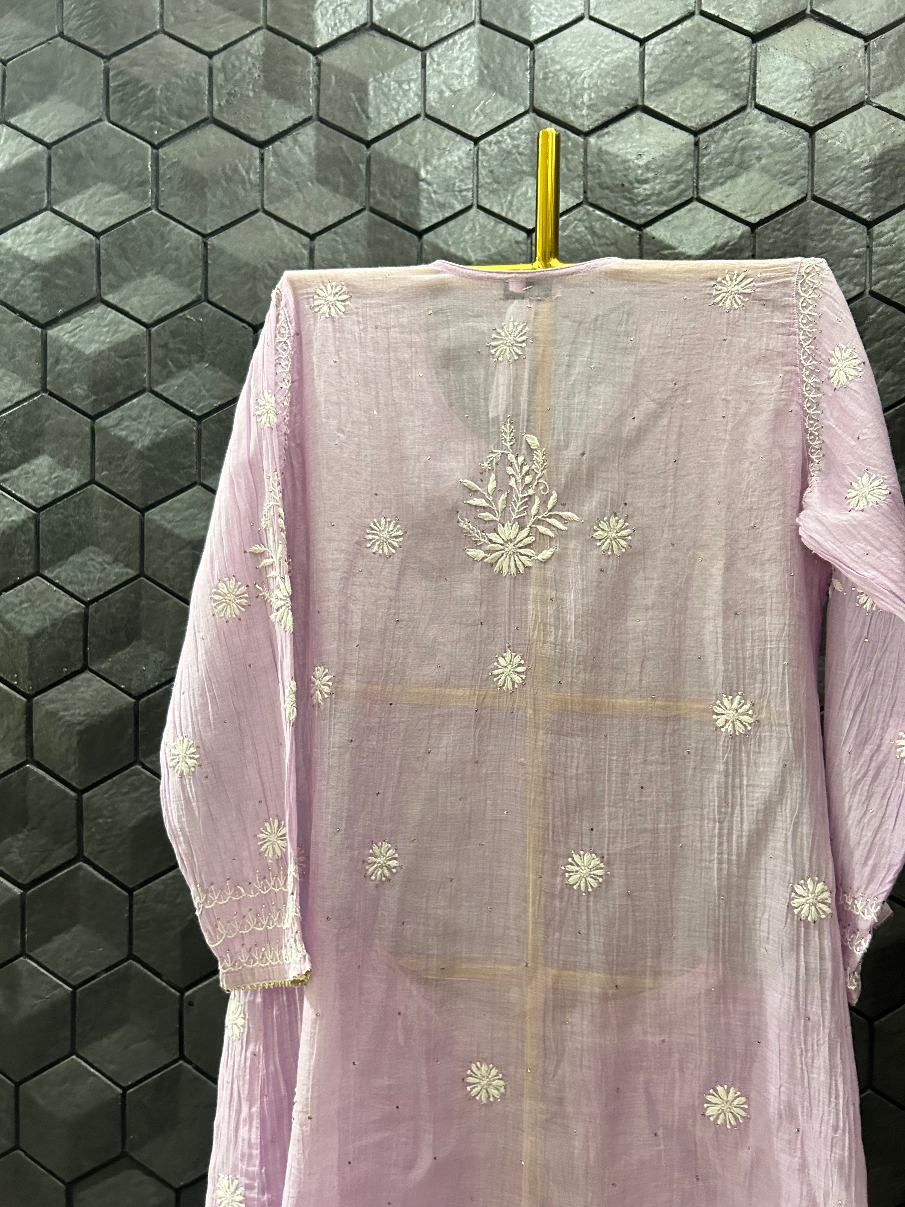 Lavender Mul Chanderi Chikankari Garara Set