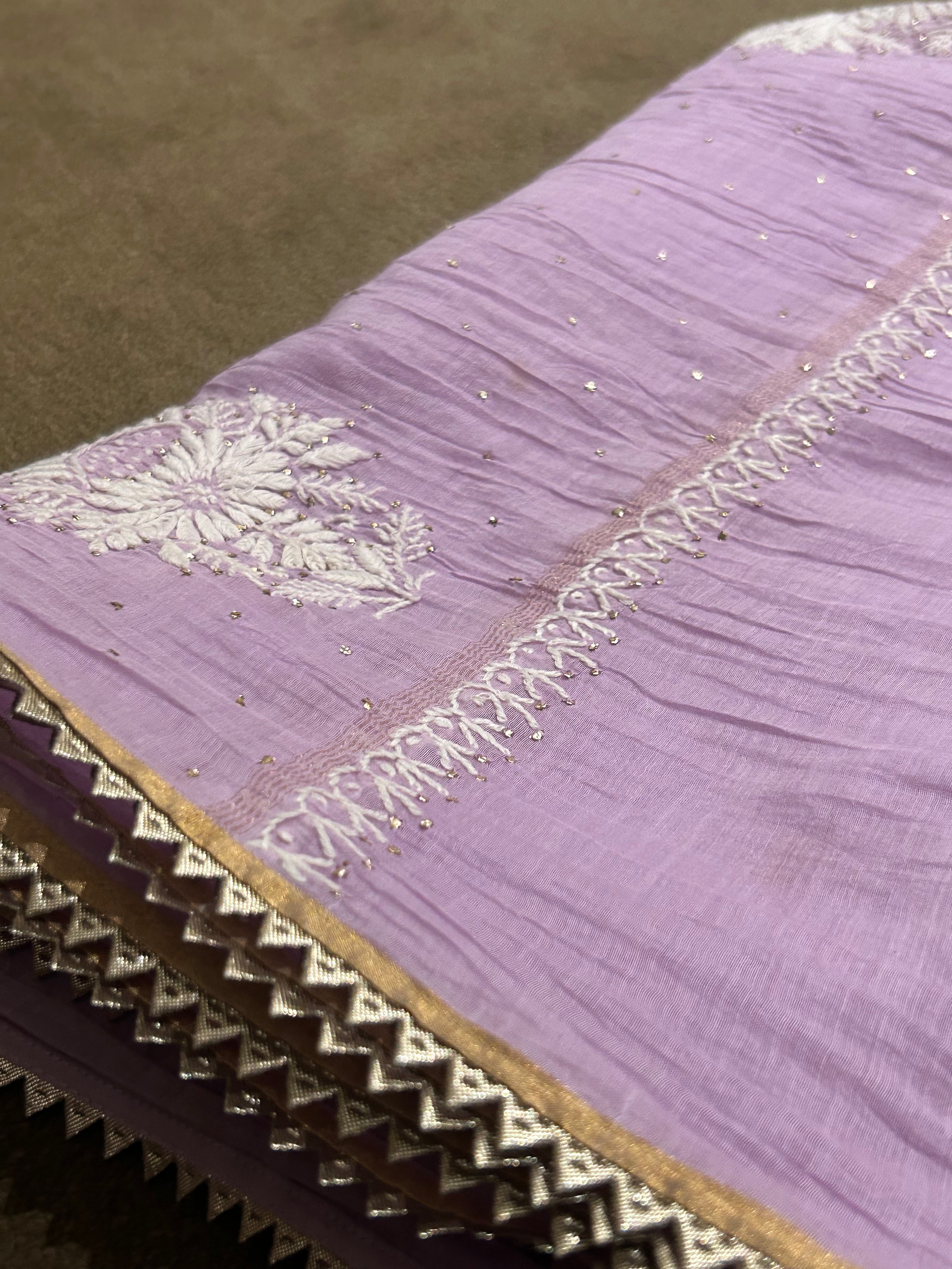 Lavender Mul Chanderi Chikankari Garara Set