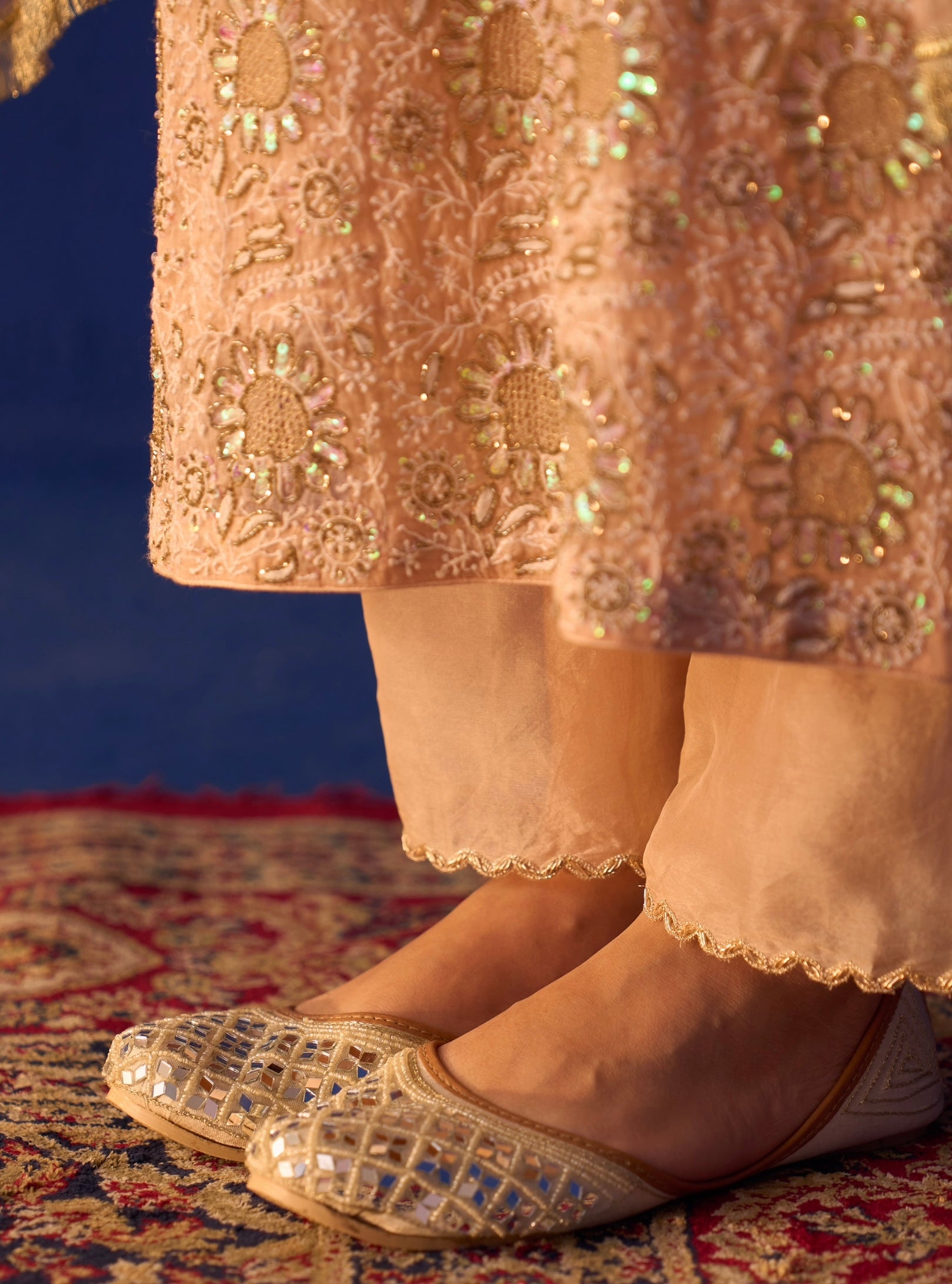 Peach Organza Chikankari Kurta Set