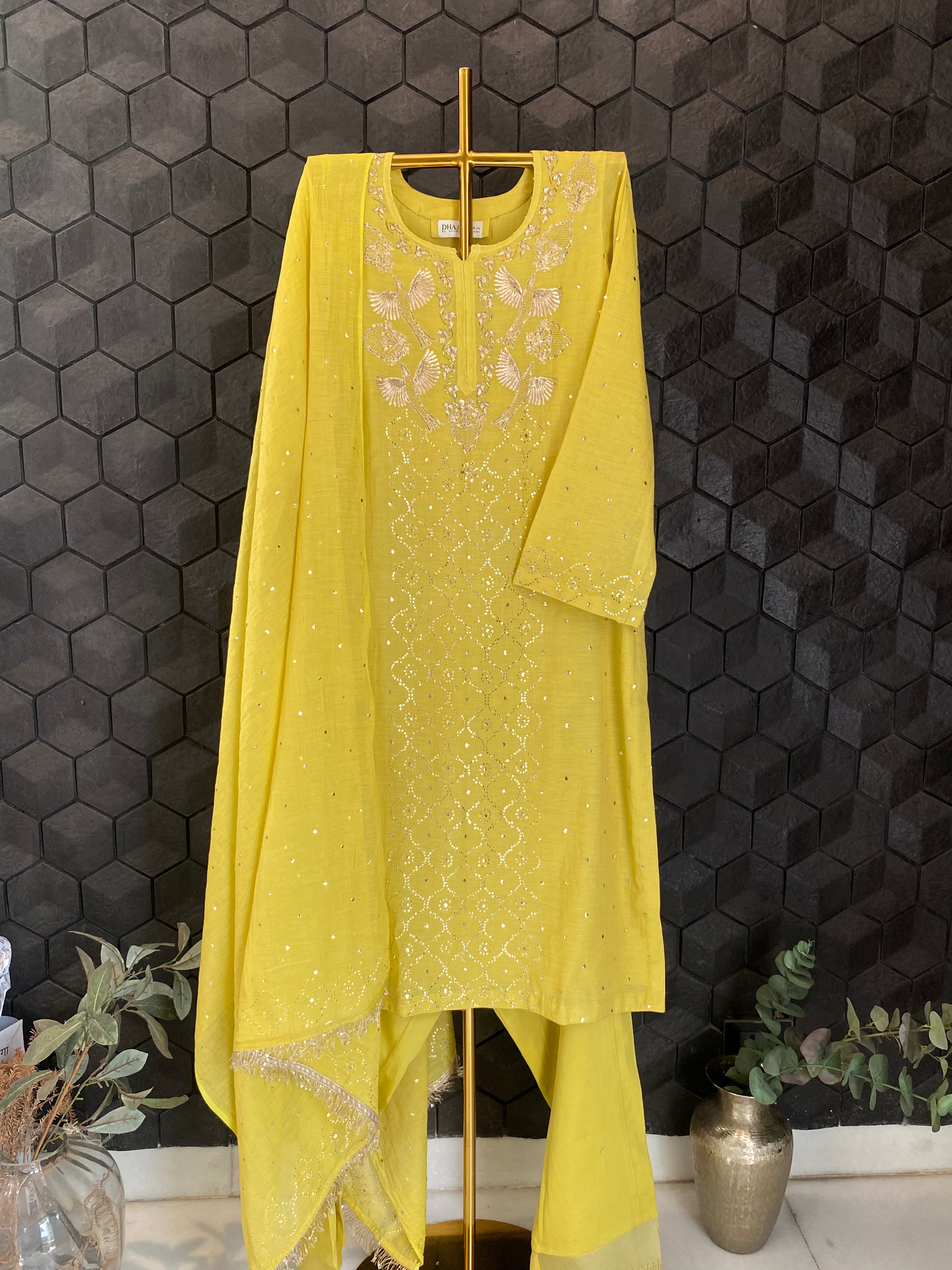 Lime Green Tissue Chikankari Suit Set