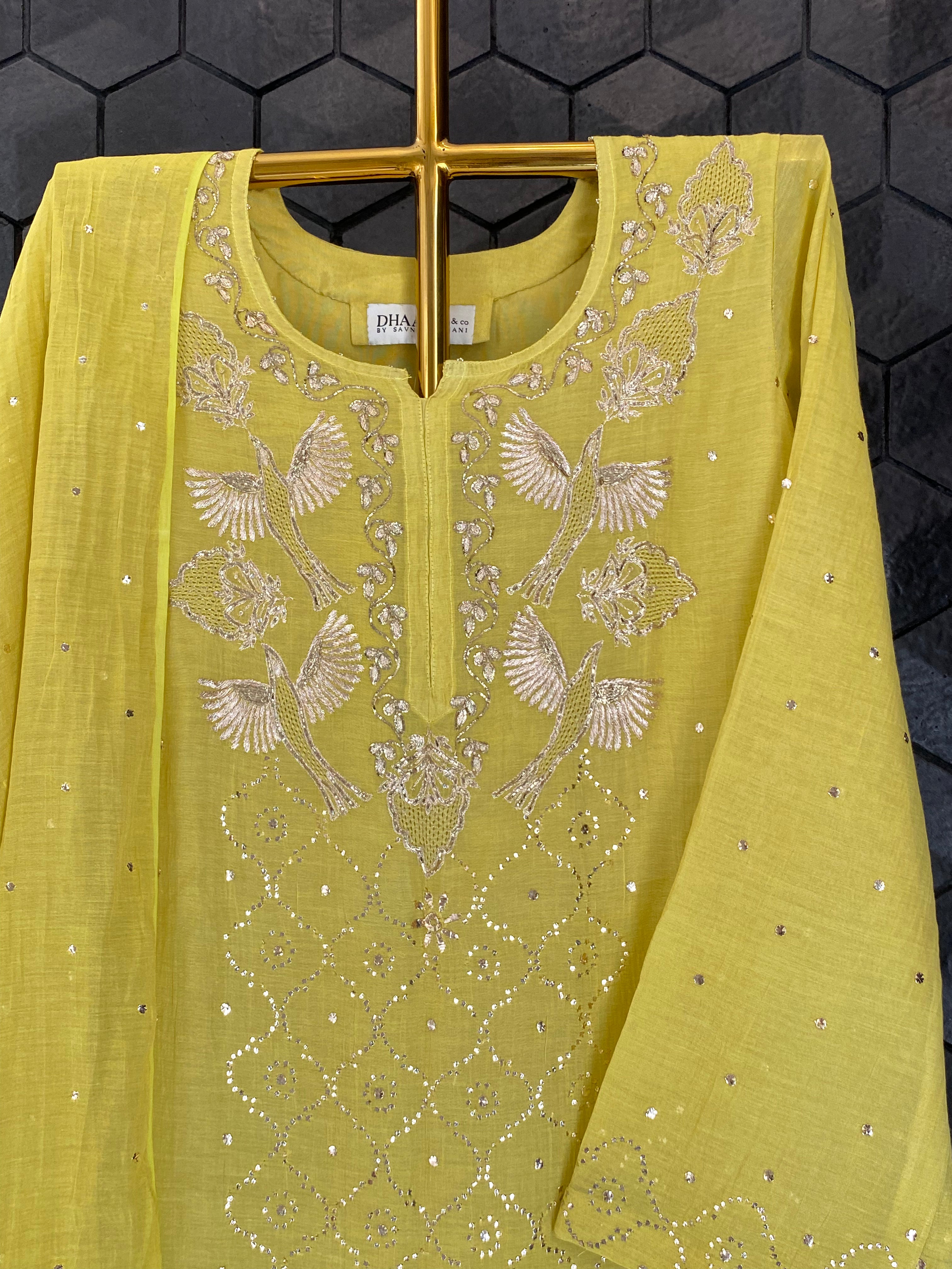 Lime Green Tissue Chikankari Suit Set