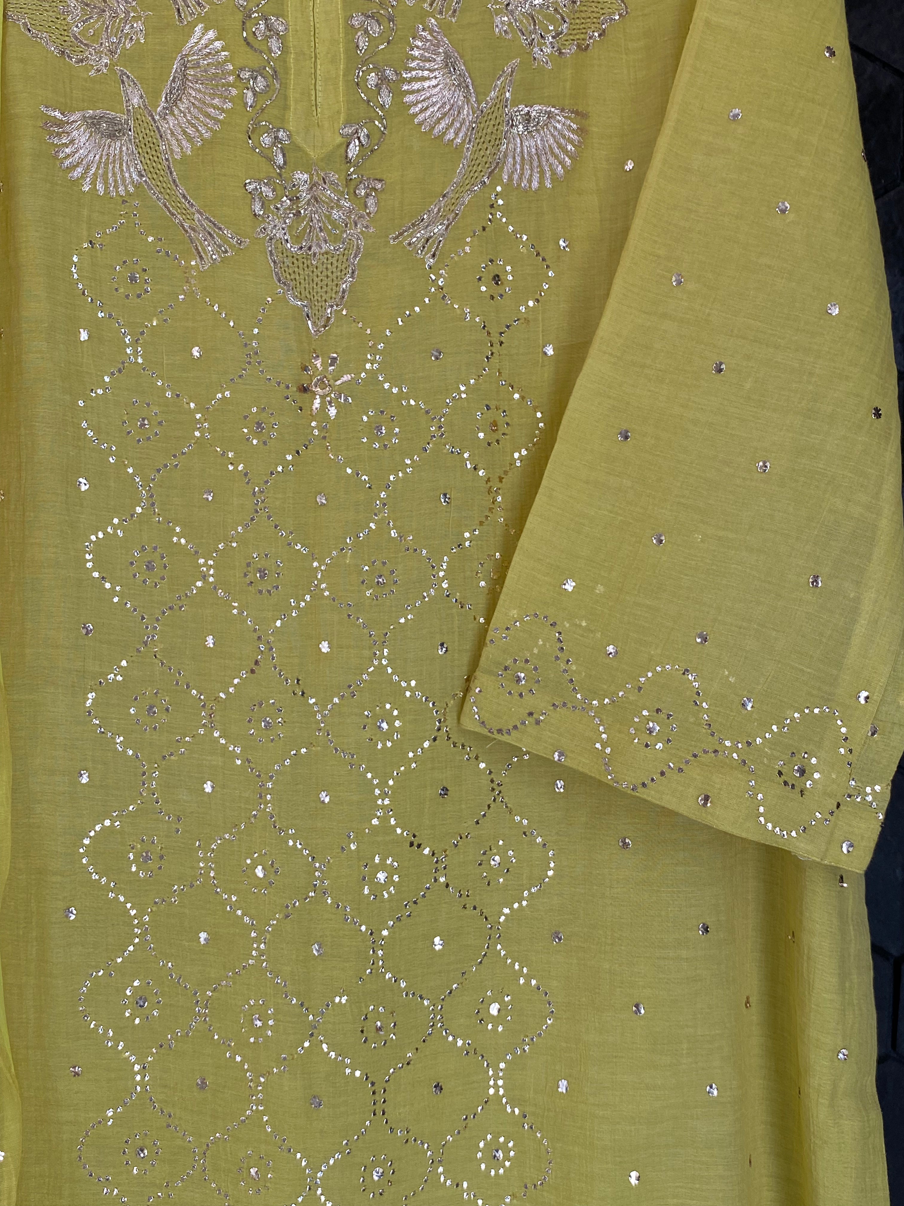 Lime Green Tissue Chikankari Suit Set
