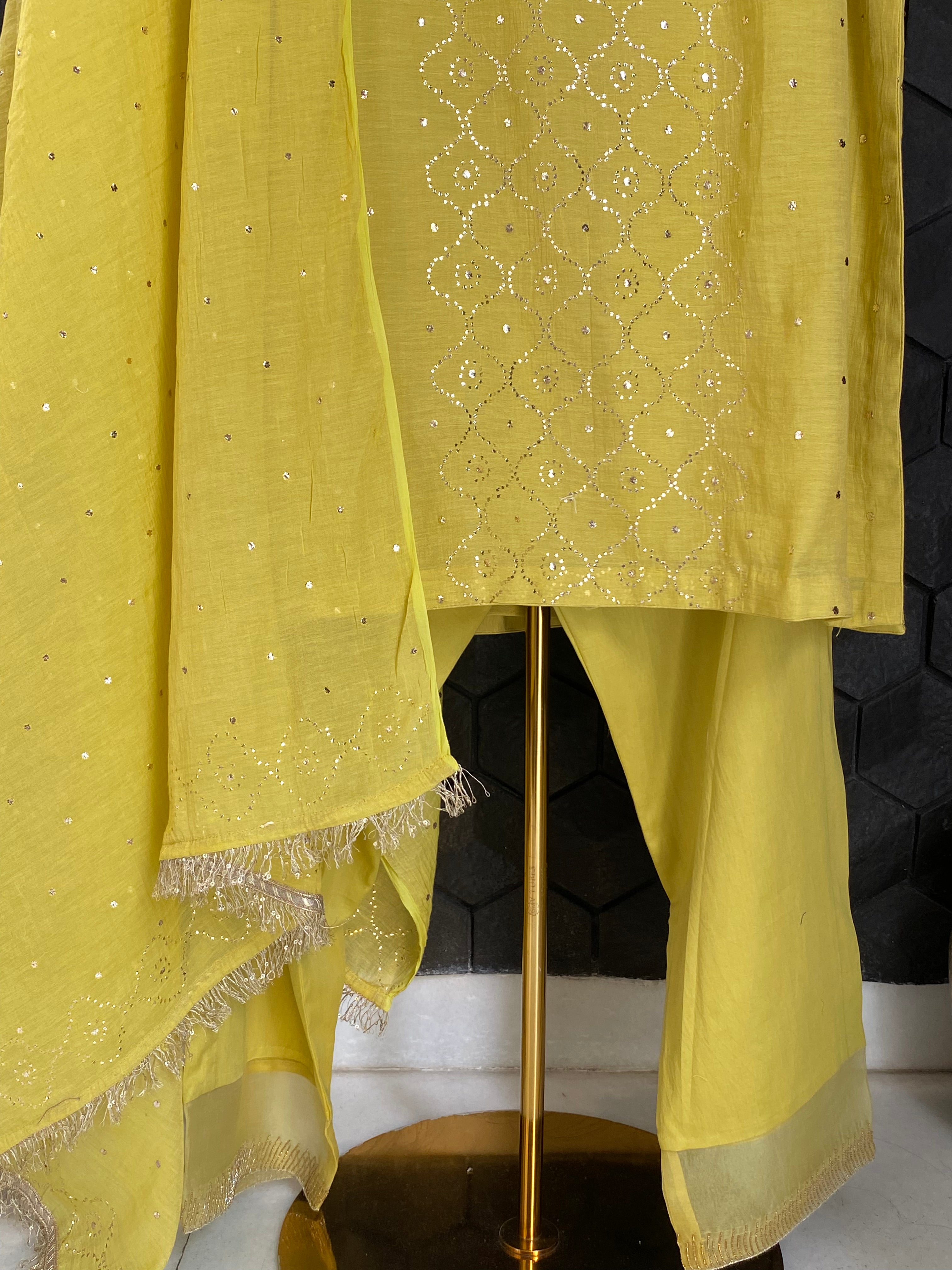 Lime Green Tissue Chikankari Suit Set