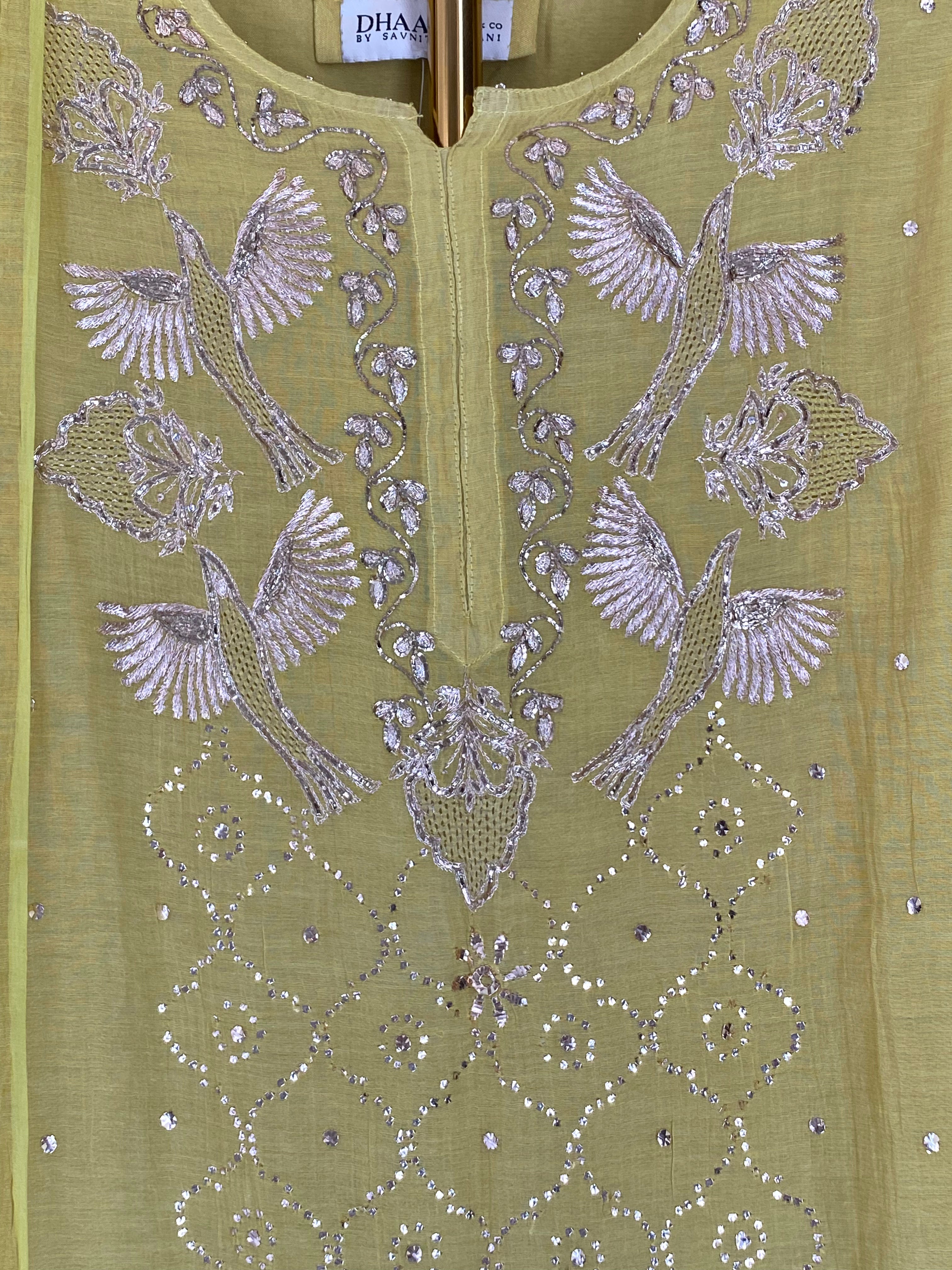 Lime Green Tissue Chikankari Suit Set