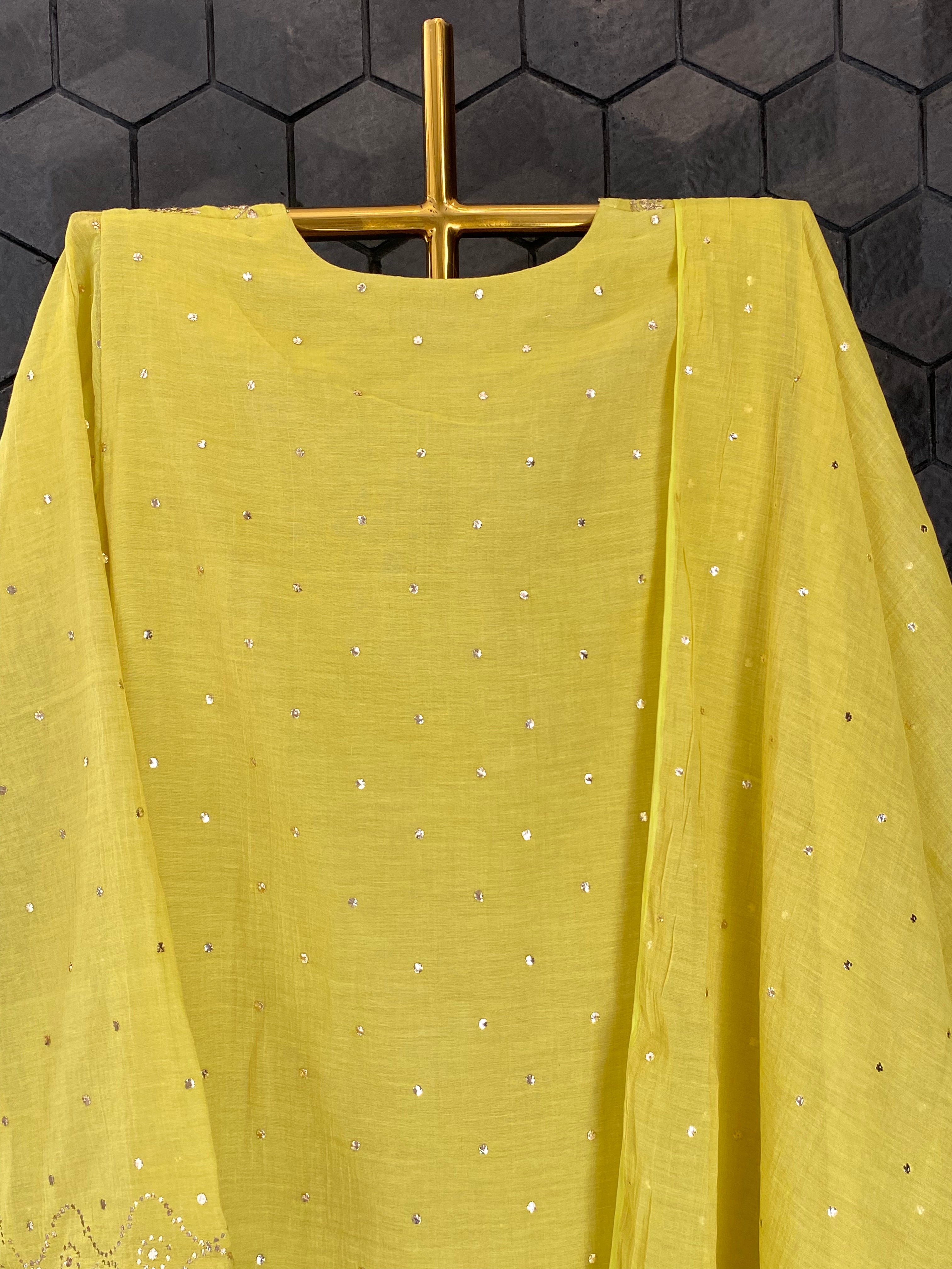 Lime Green Tissue Chikankari Suit Set