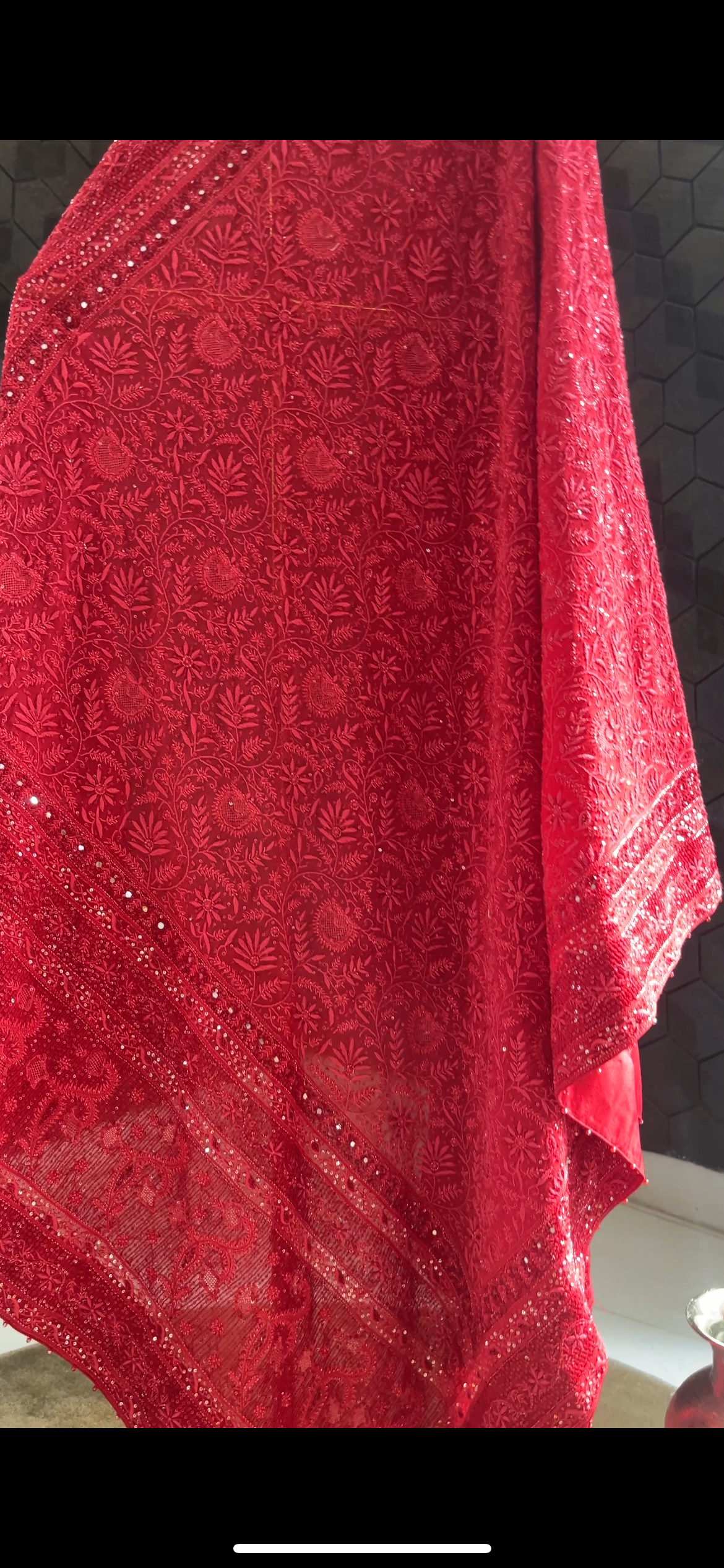 Red Georgette Chikankari Dupatta