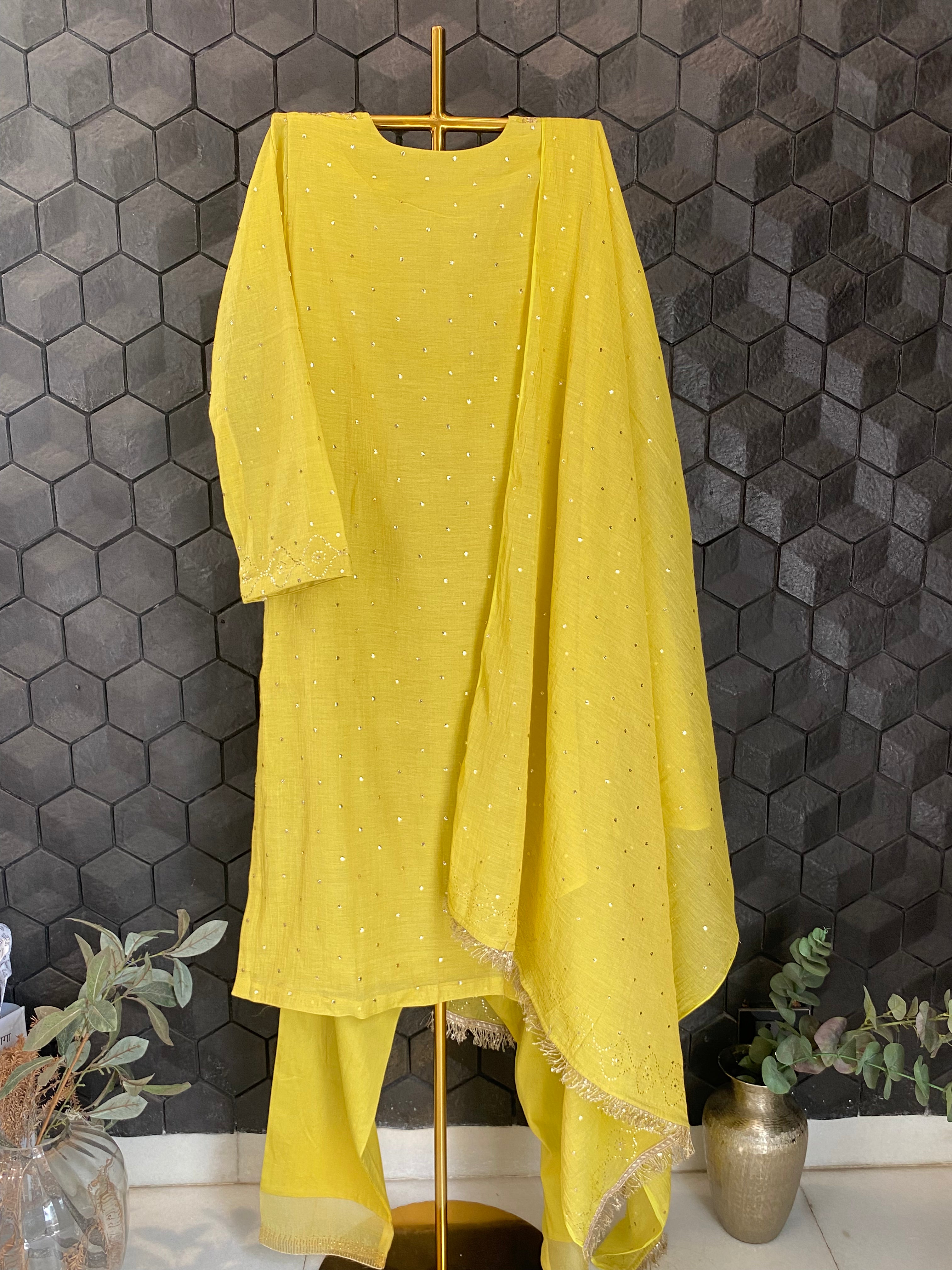 Lime Green Tissue Chikankari Suit Set