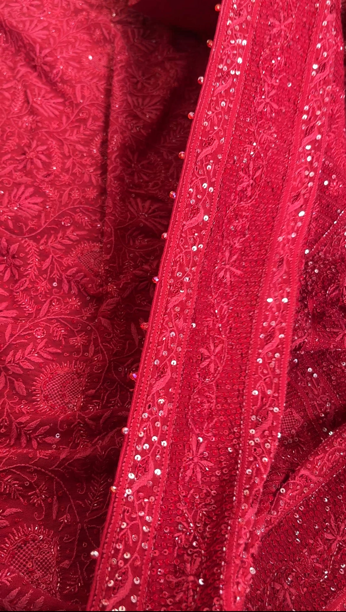 Red Georgette Chikankari Dupatta