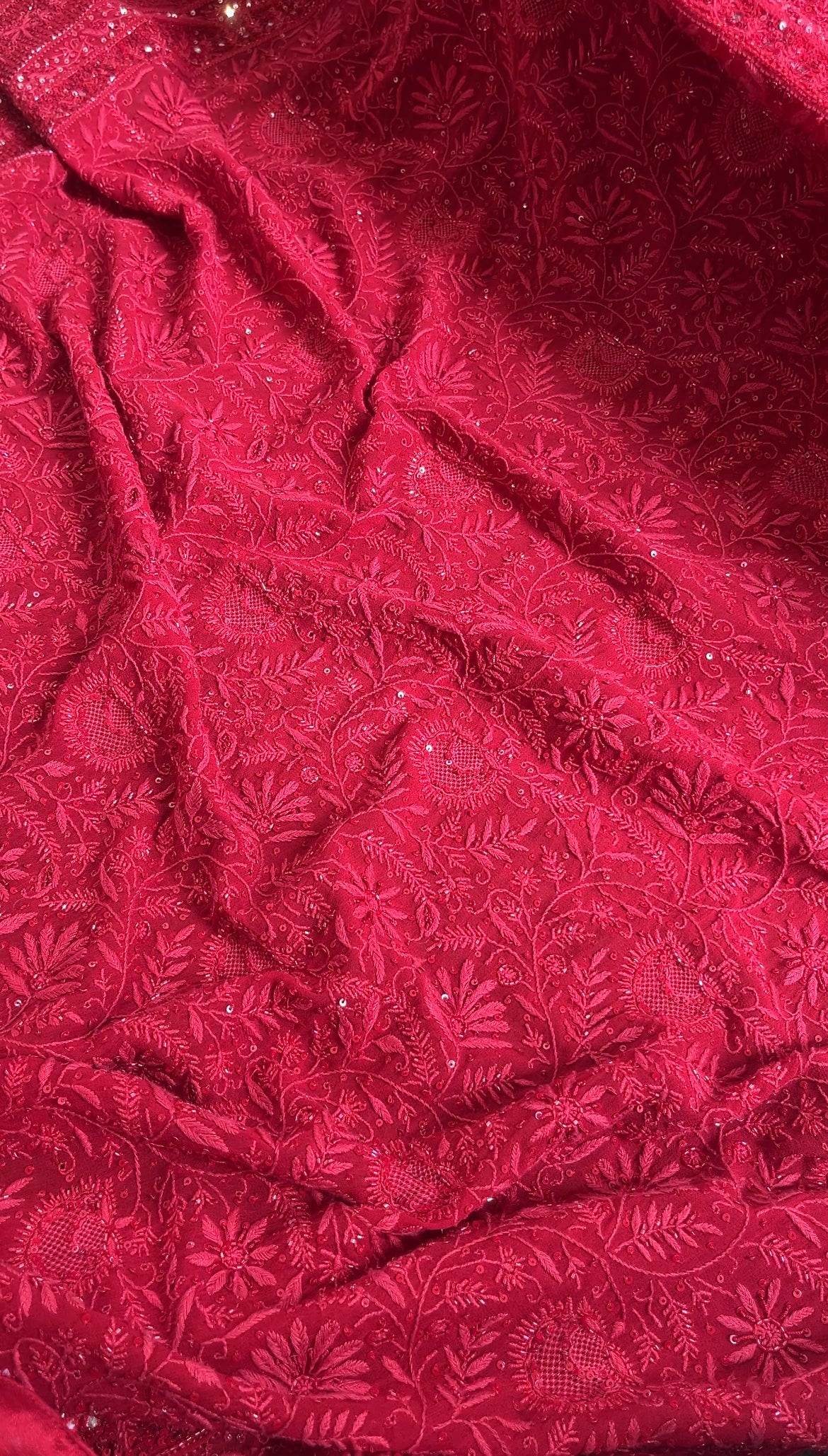 Red Georgette Chikankari Dupatta