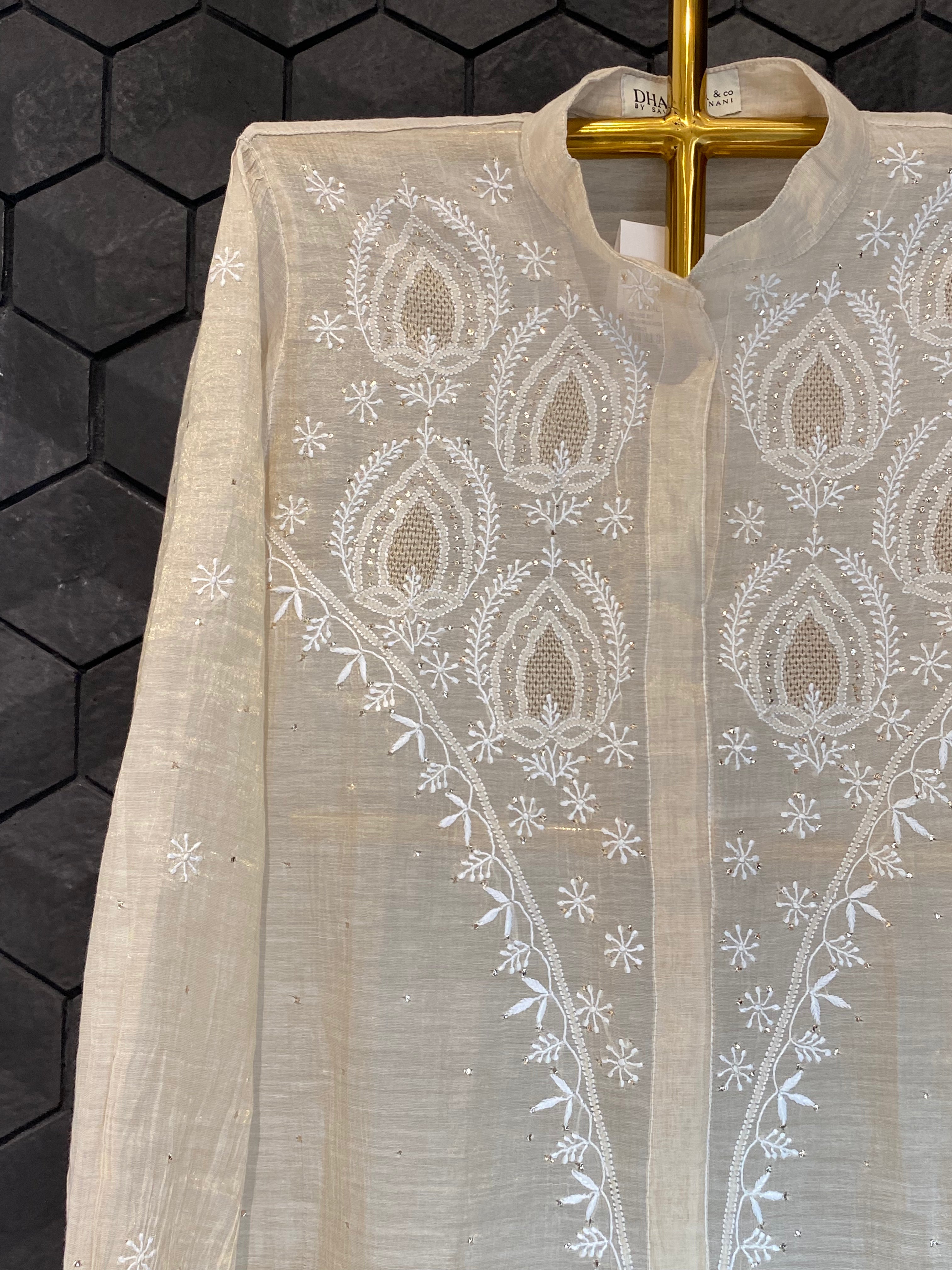 Gold Tissue Chikankari Mukaish Co-ord sets