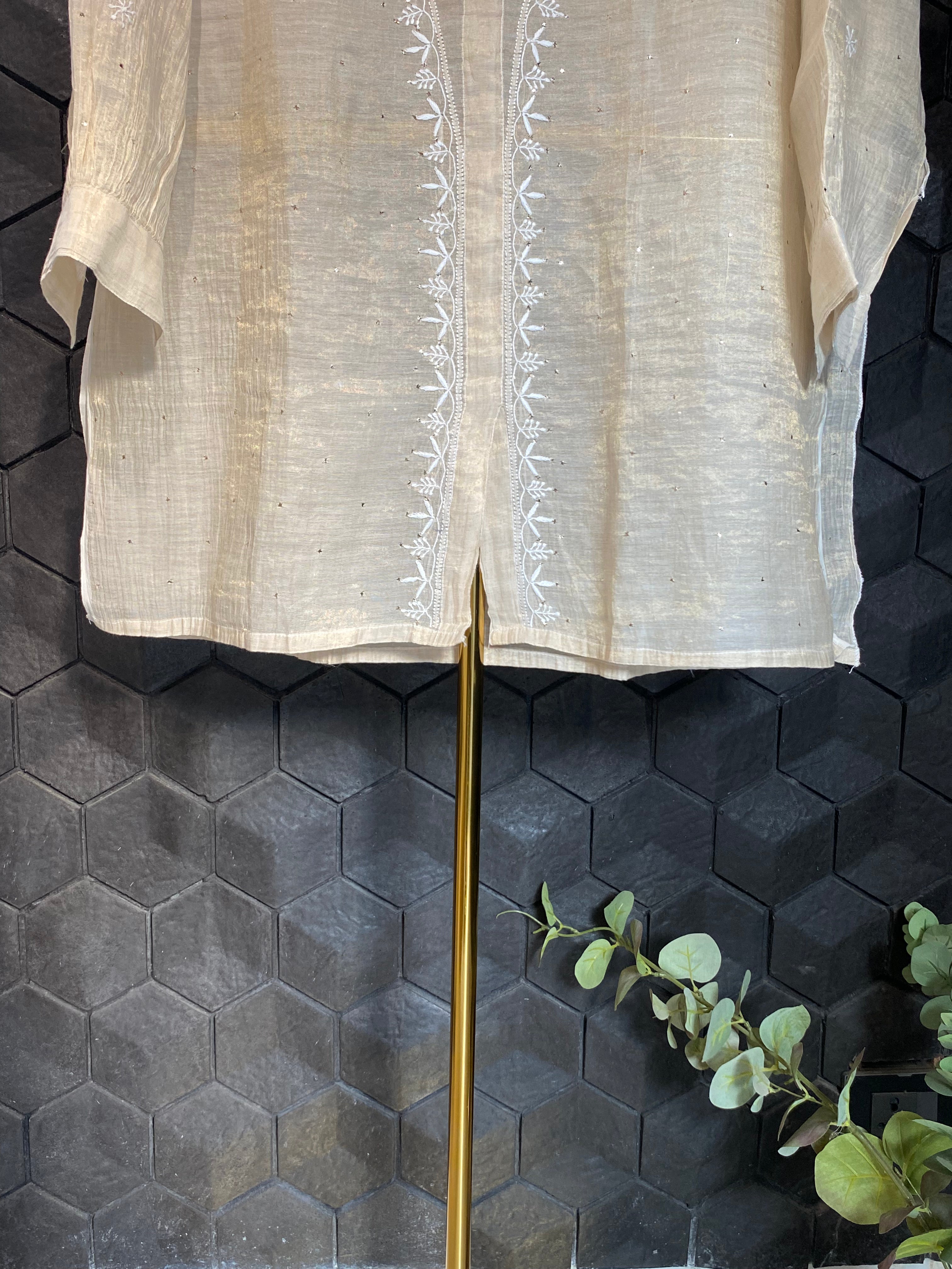 Gold Tissue Chikankari Mukaish Co-ord sets